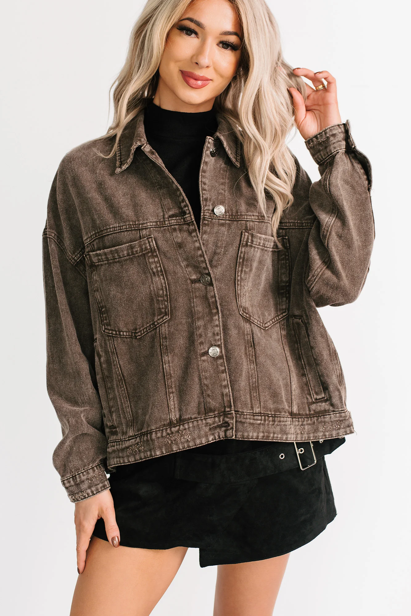 Backroad Wishes Washed Denim Jacket (Black Coffee) - Image 6