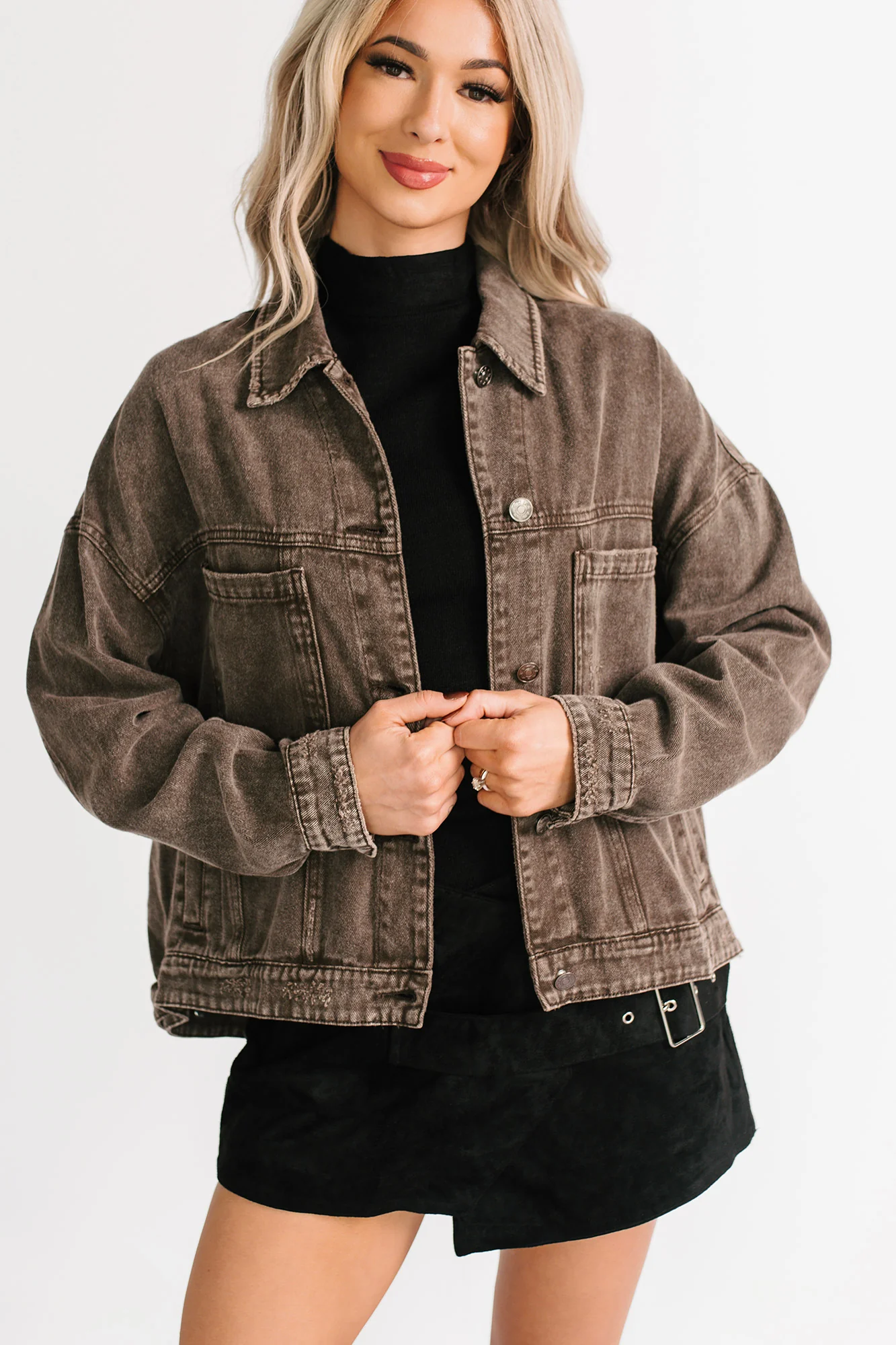 Backroad Wishes Washed Denim Jacket (Black Coffee) - Image 8