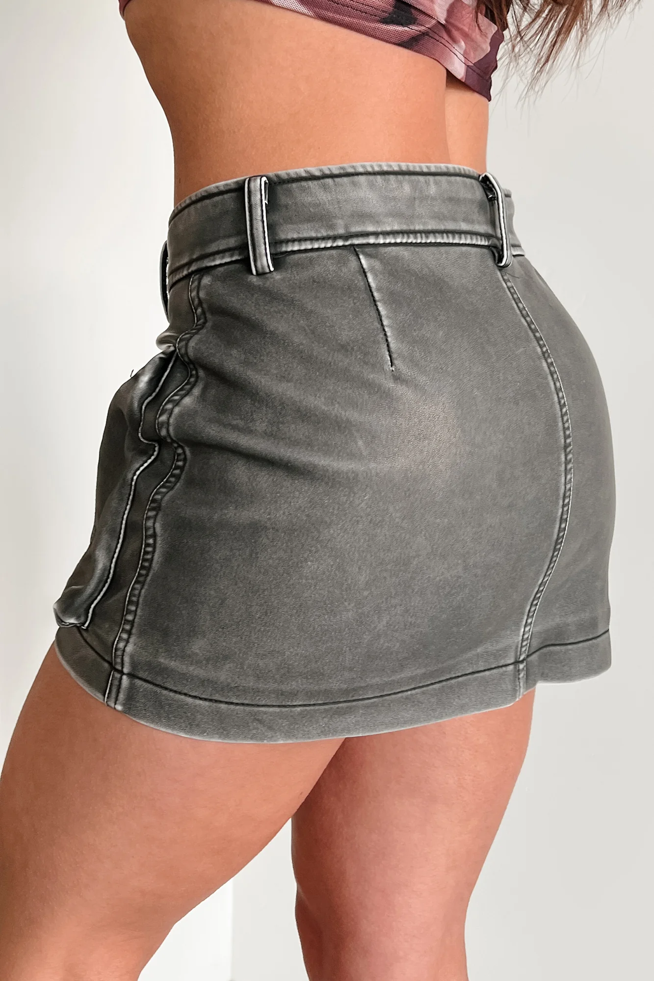 Bad Girl Attitude Faux Leather Cargo Mini Skirt (Black) - Image 6