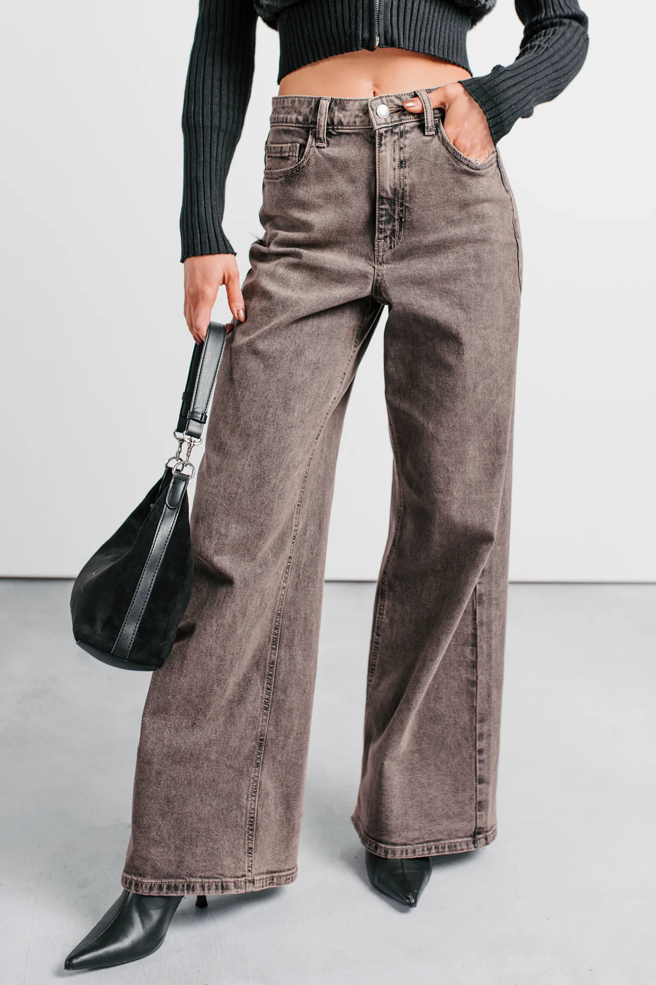 Bane High Rise Wide Leg Cello Jeans (Brown) - Image 2