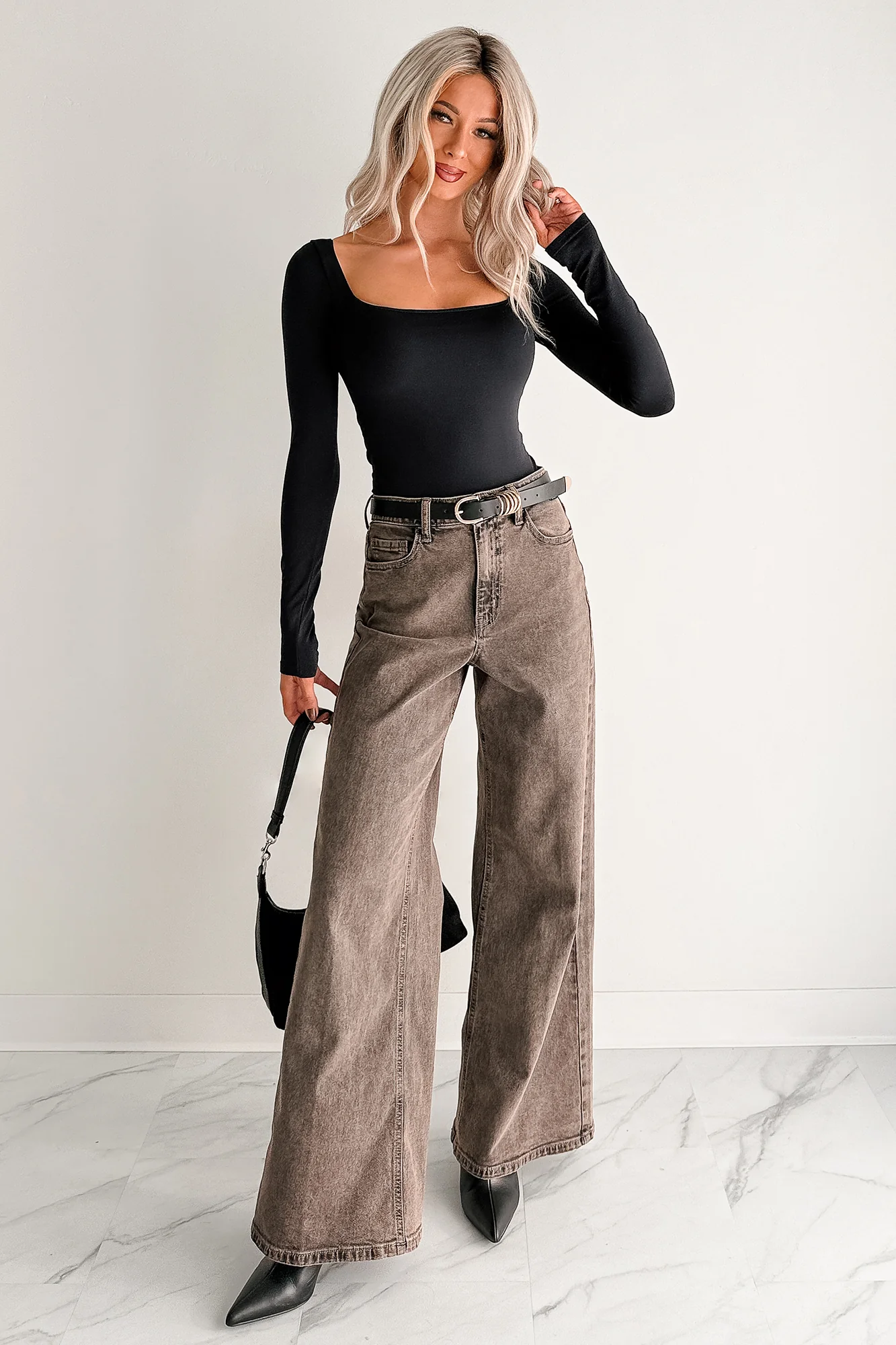 Bane High Rise Wide Leg Cello Jeans (Brown) - Image 3