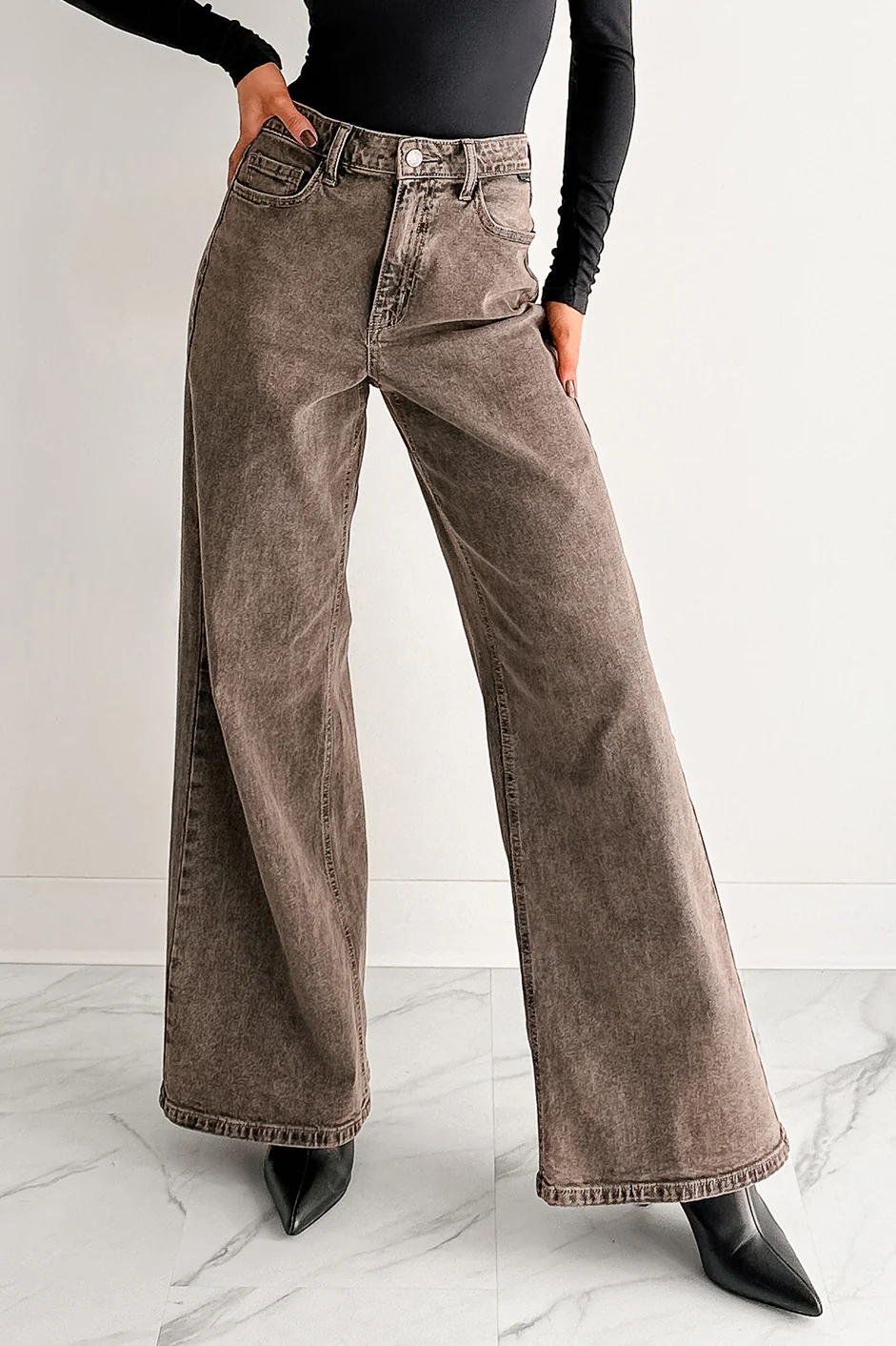 Bane High Rise Wide Leg Cello Jeans (Brown) - Image 4