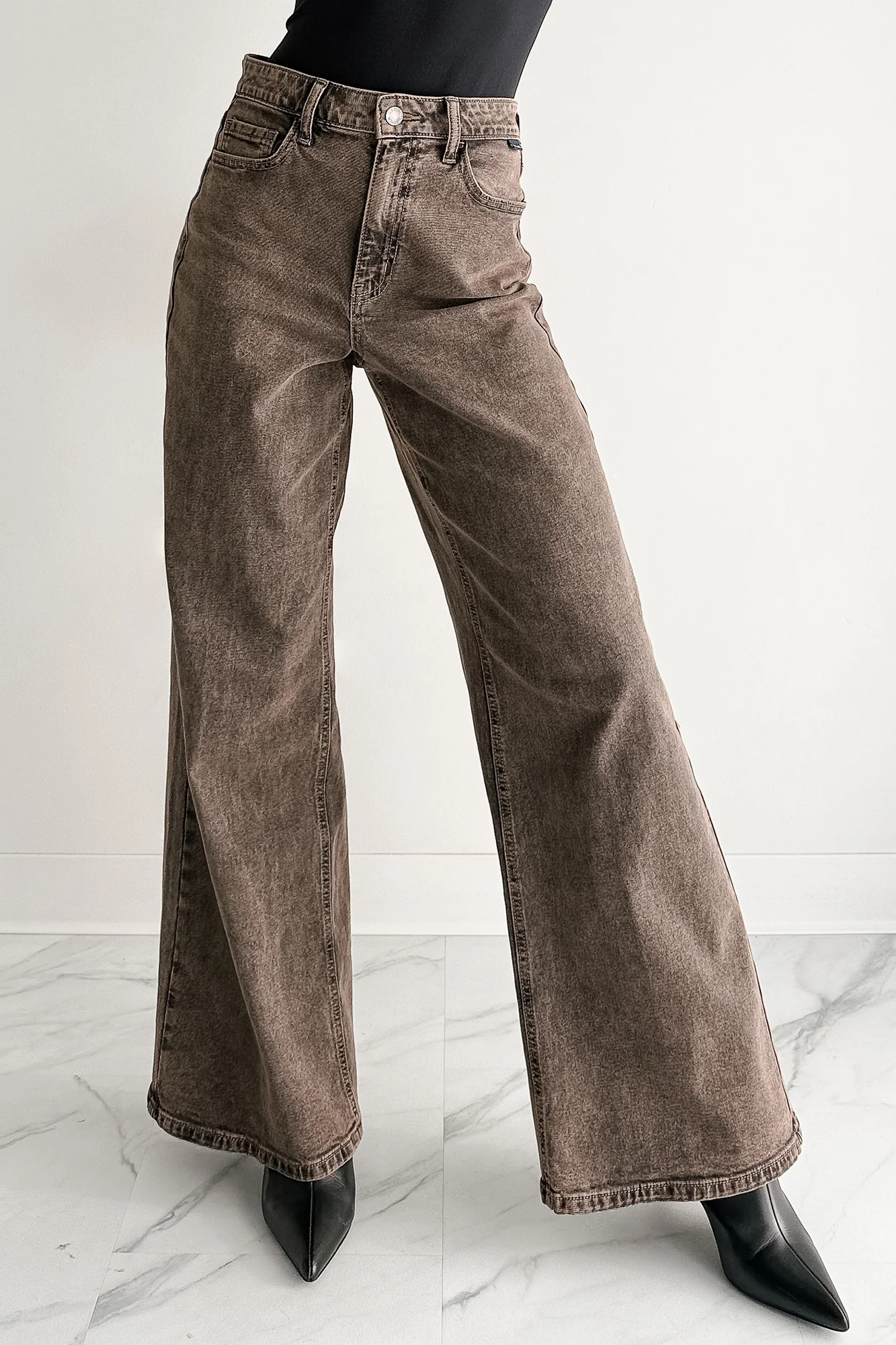Bane High Rise Wide Leg Cello Jeans (Brown) - Image 7