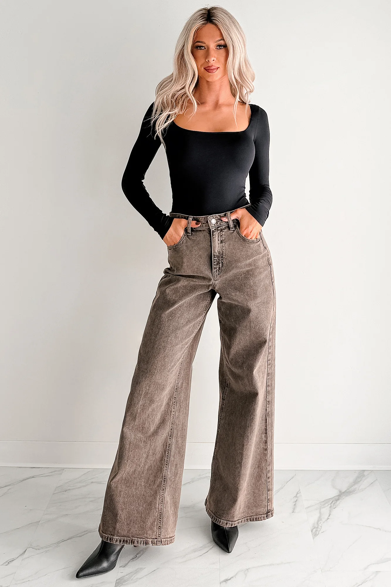 Bane High Rise Wide Leg Cello Jeans (Brown) - Image 8