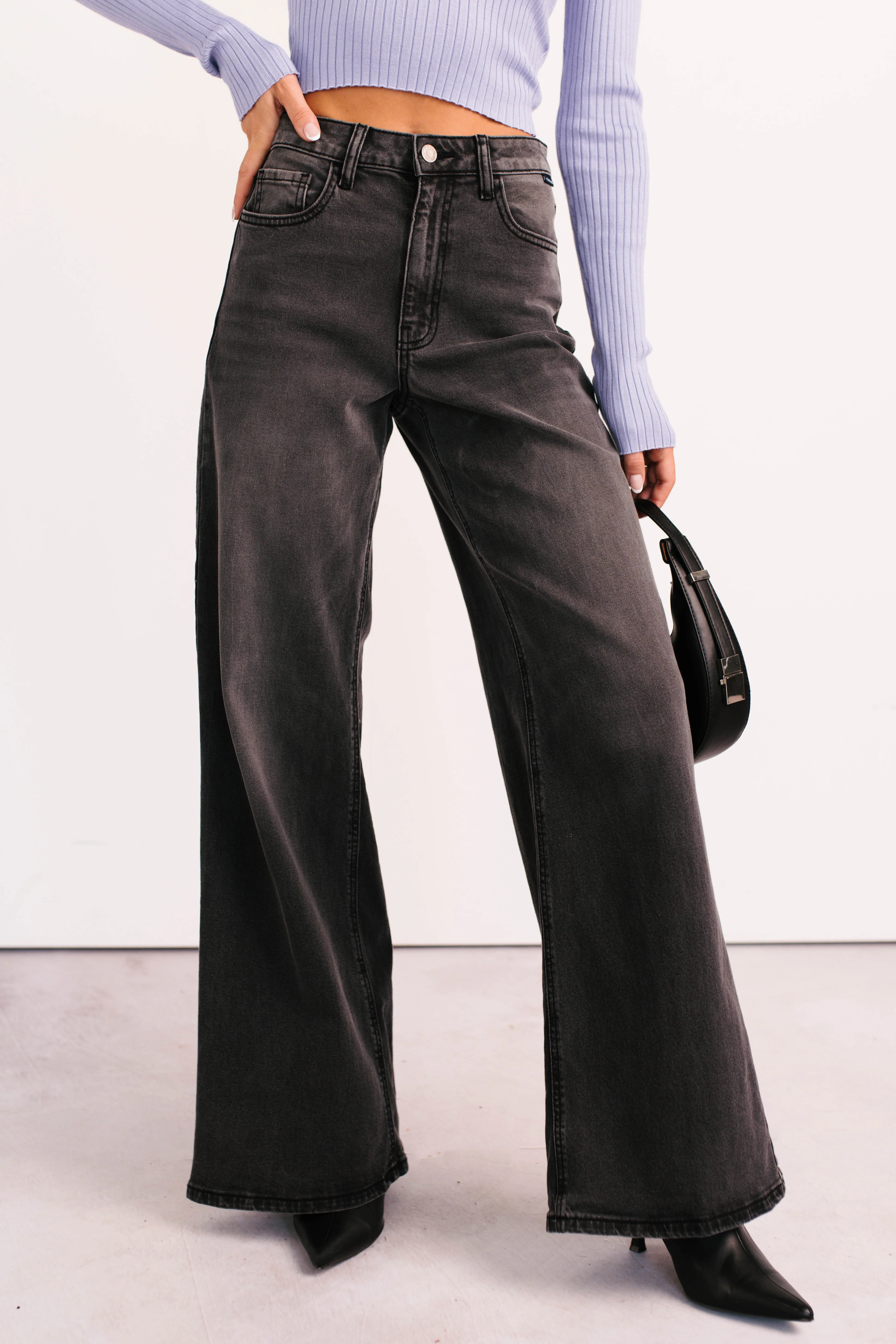 Bane High Rise Wide Leg Cello Jeans (Grey) - Image 11