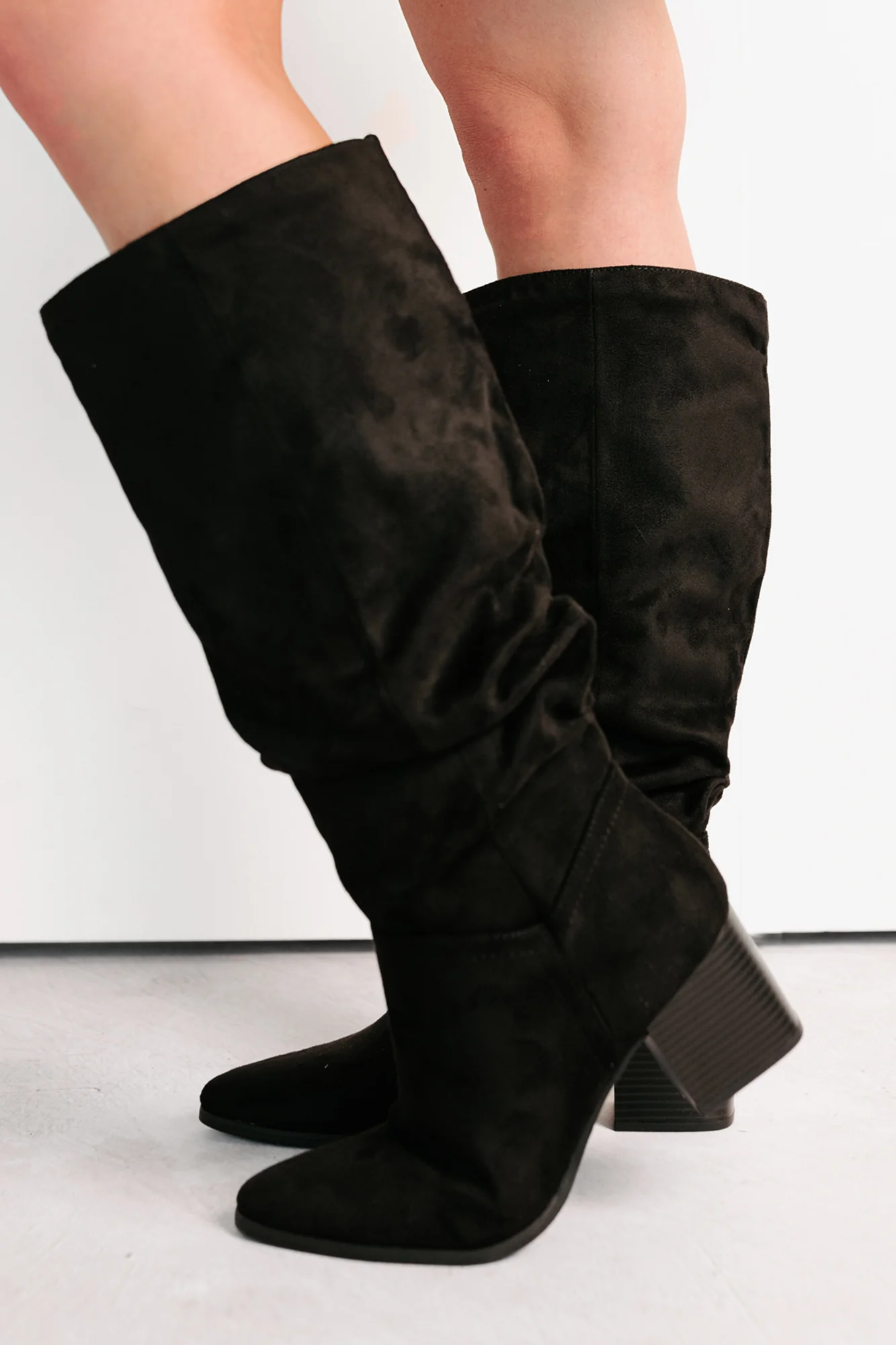 Bare & Bold Chunky Heel Faux Suede Boots (Black) - Image 3