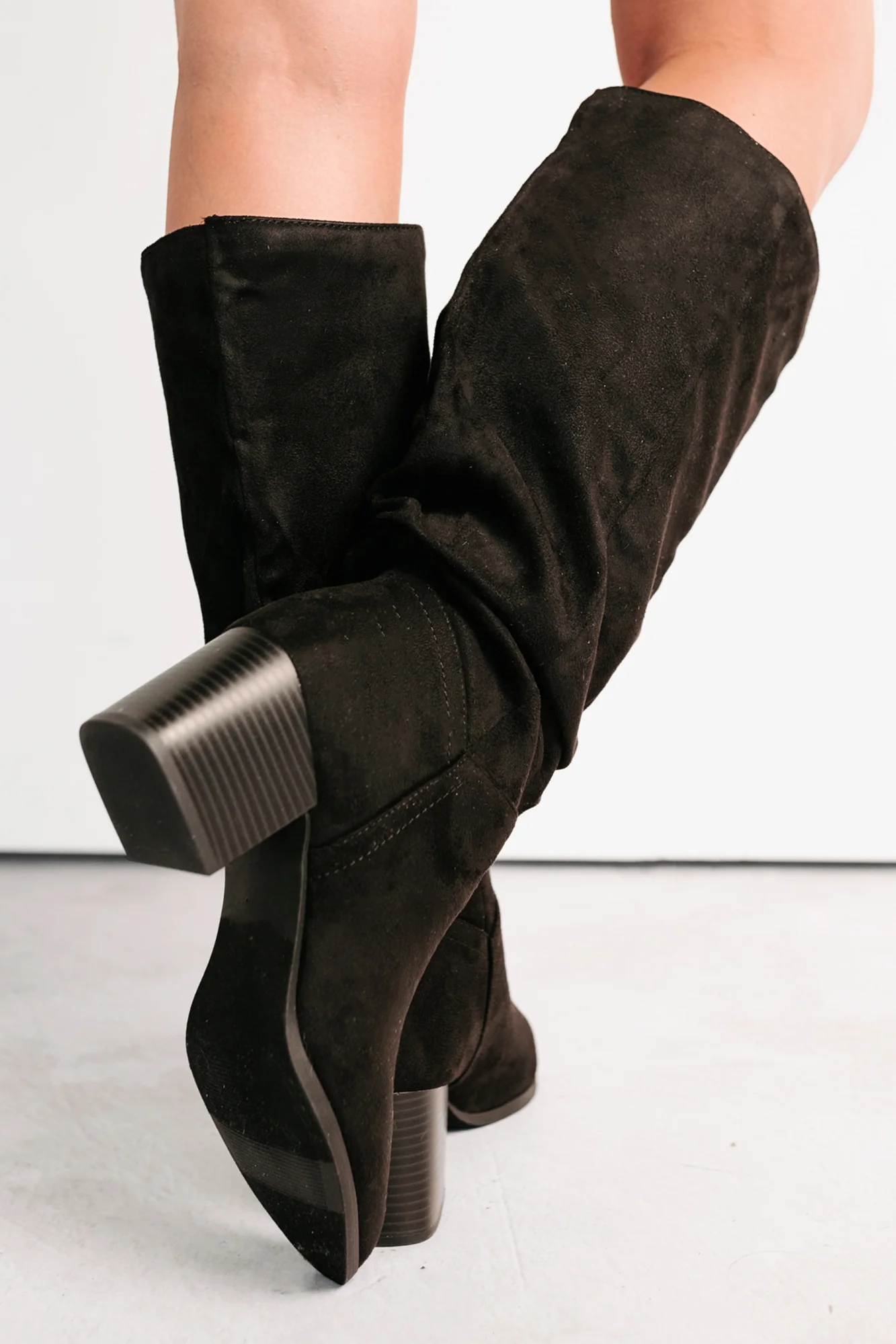 Bare & Bold Chunky Heel Faux Suede Boots (Black) - Image 4