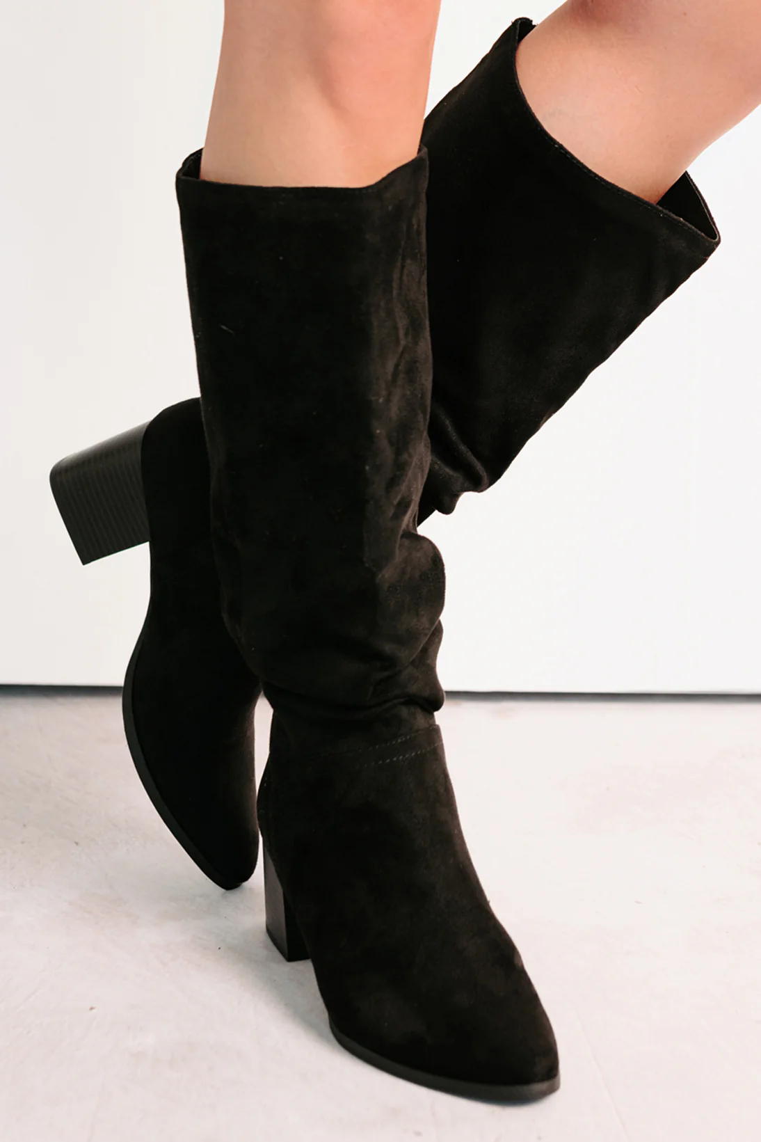 Bare & Bold Chunky Heel Faux Suede Boots (Black) - Image 5