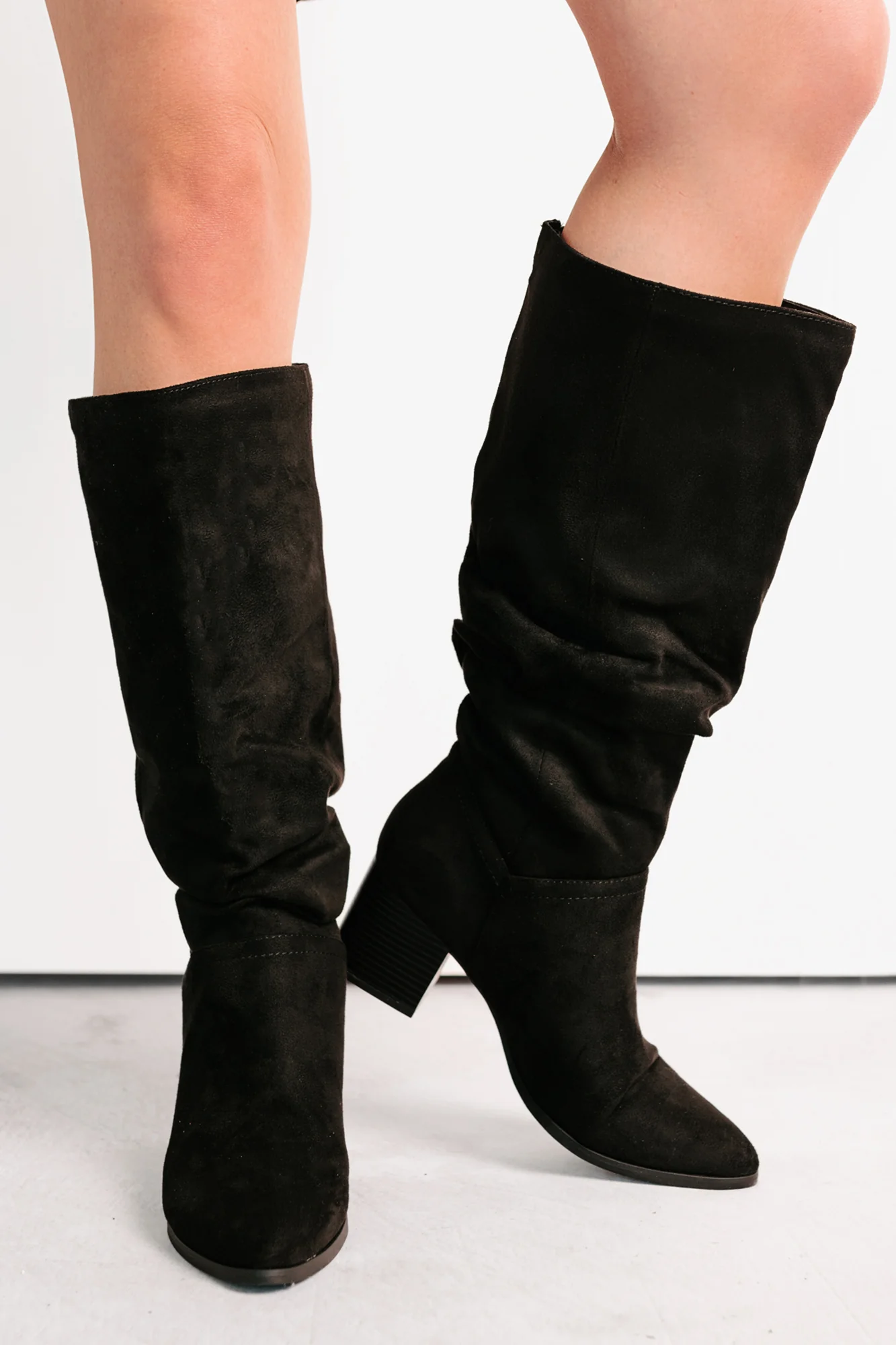 Bare & Bold Chunky Heel Faux Suede Boots (Black) - Image 6