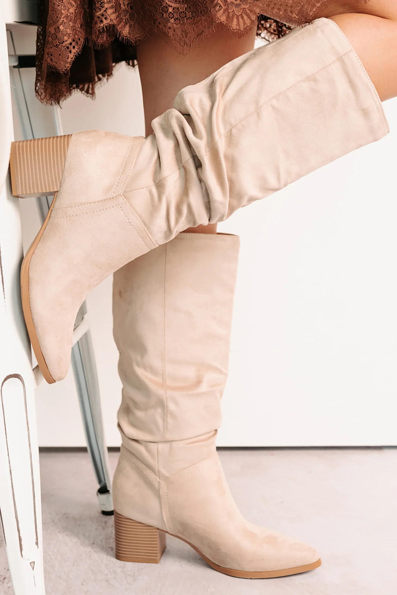 Bare & Bold Chunky Heel Faux Suede Boots (Clay) - Image 2