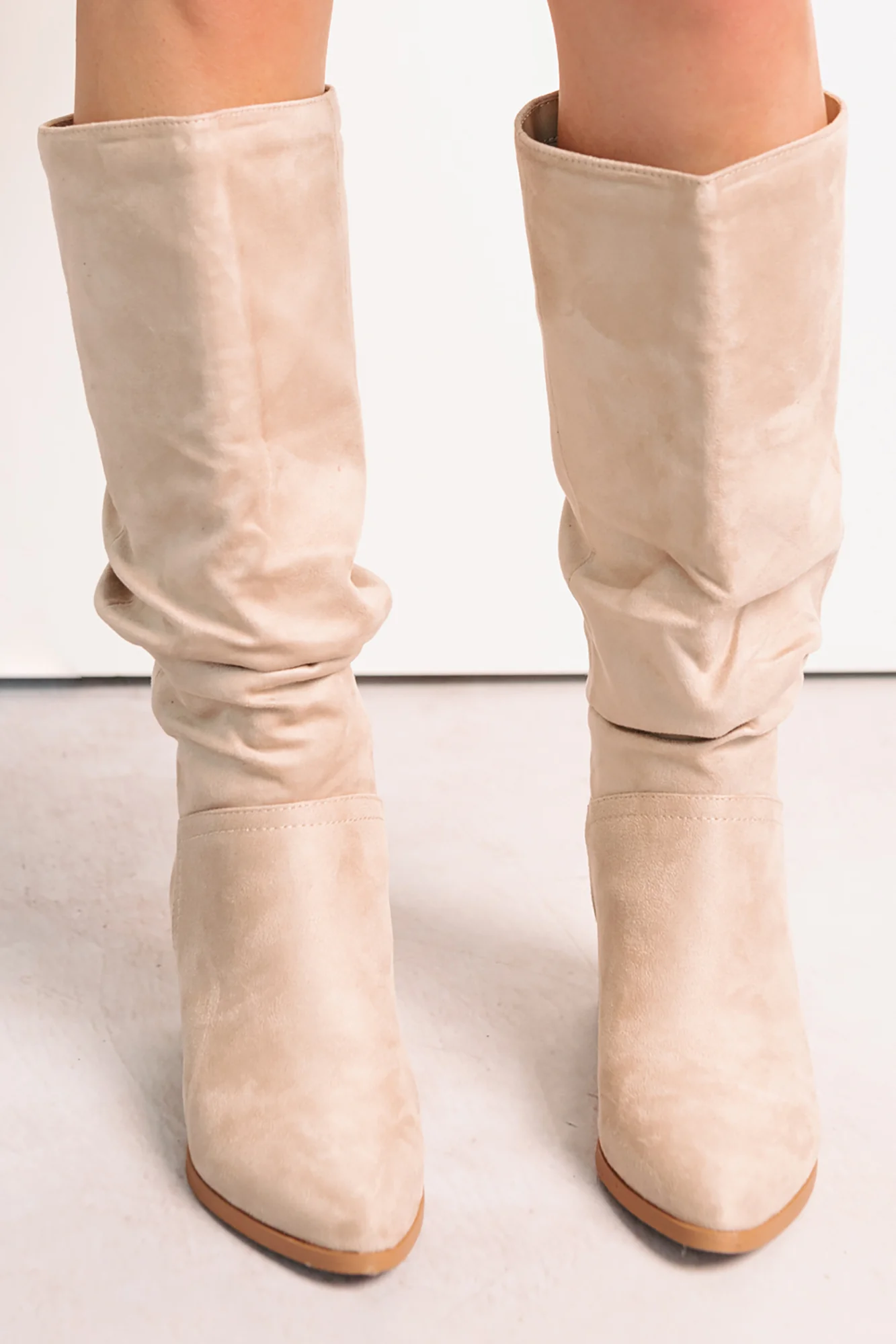 Bare & Bold Chunky Heel Faux Suede Boots (Clay) - Image 3