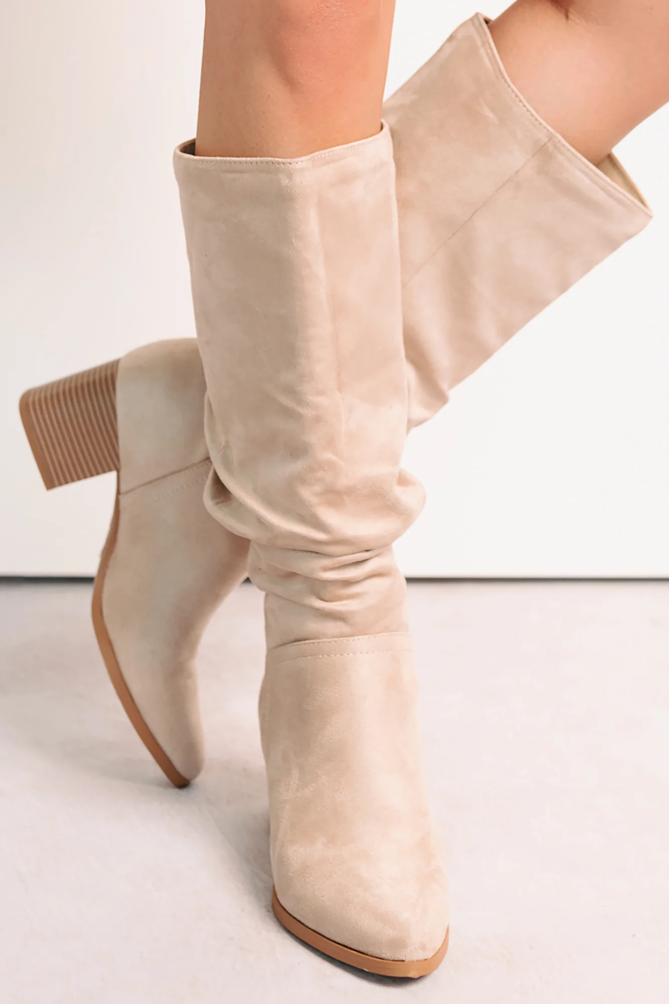 Bare & Bold Chunky Heel Faux Suede Boots (Clay) - Image 4