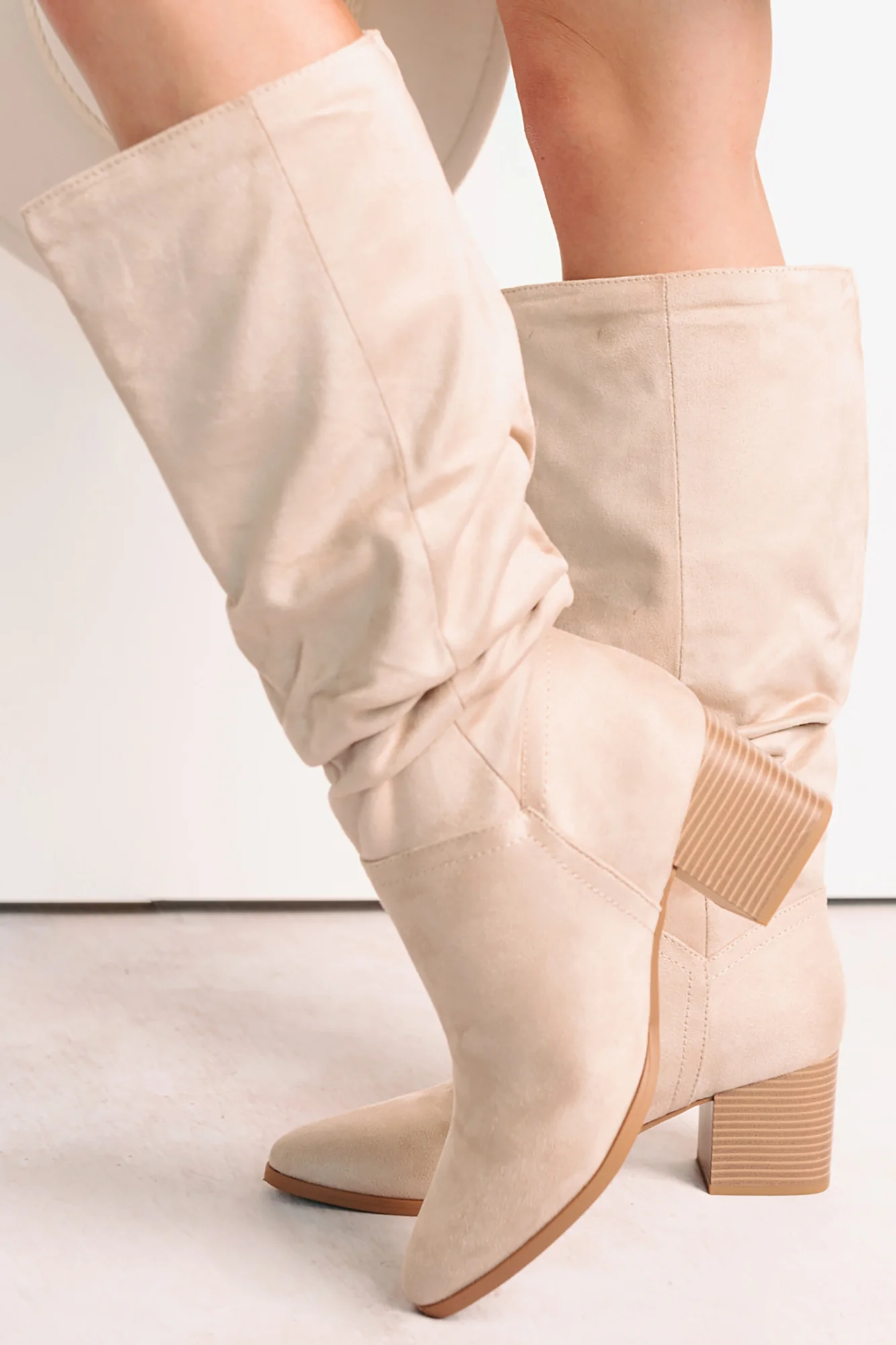 Bare & Bold Chunky Heel Faux Suede Boots (Clay) - Image 5