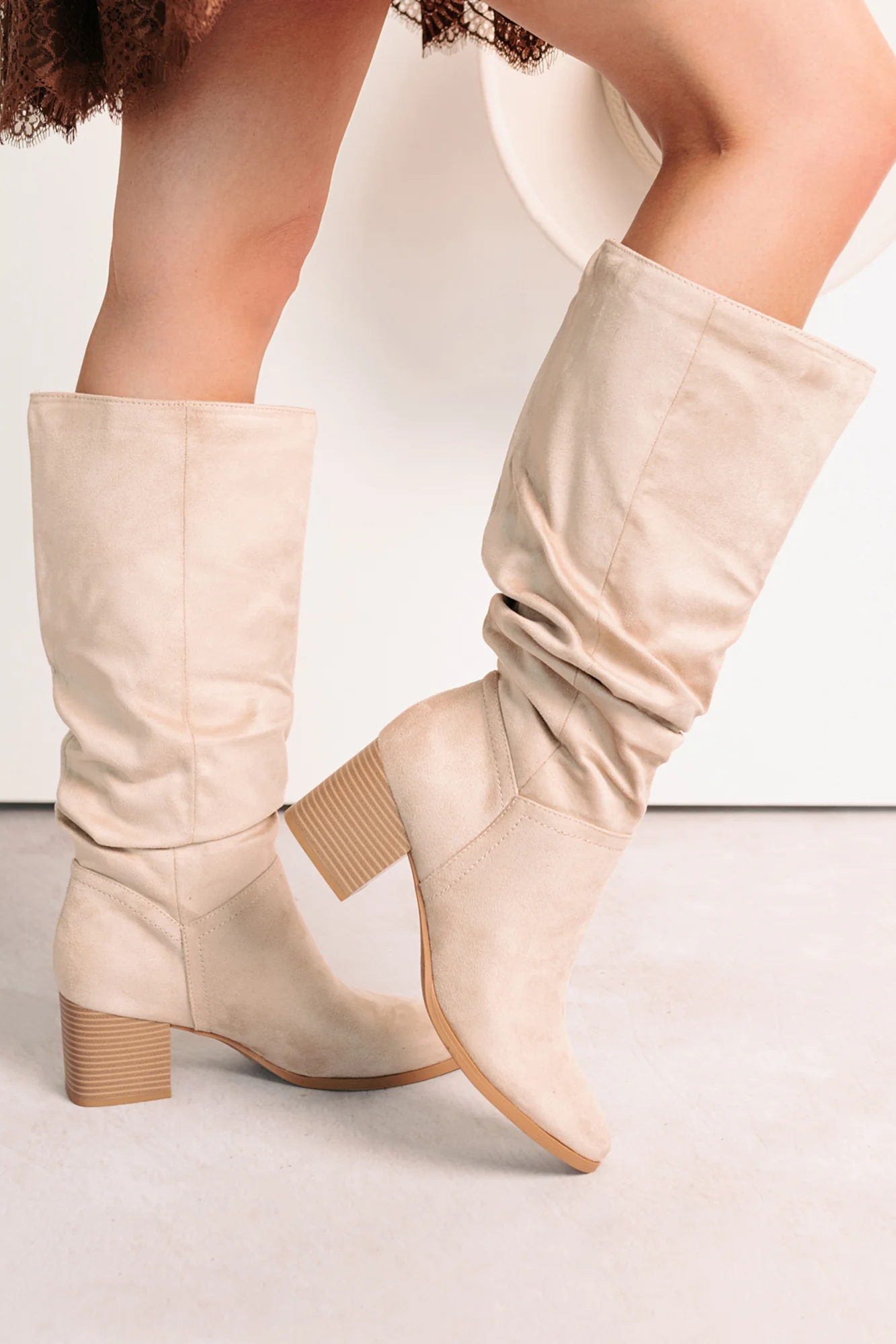 Bare & Bold Chunky Heel Faux Suede Boots (Clay) - Image 7