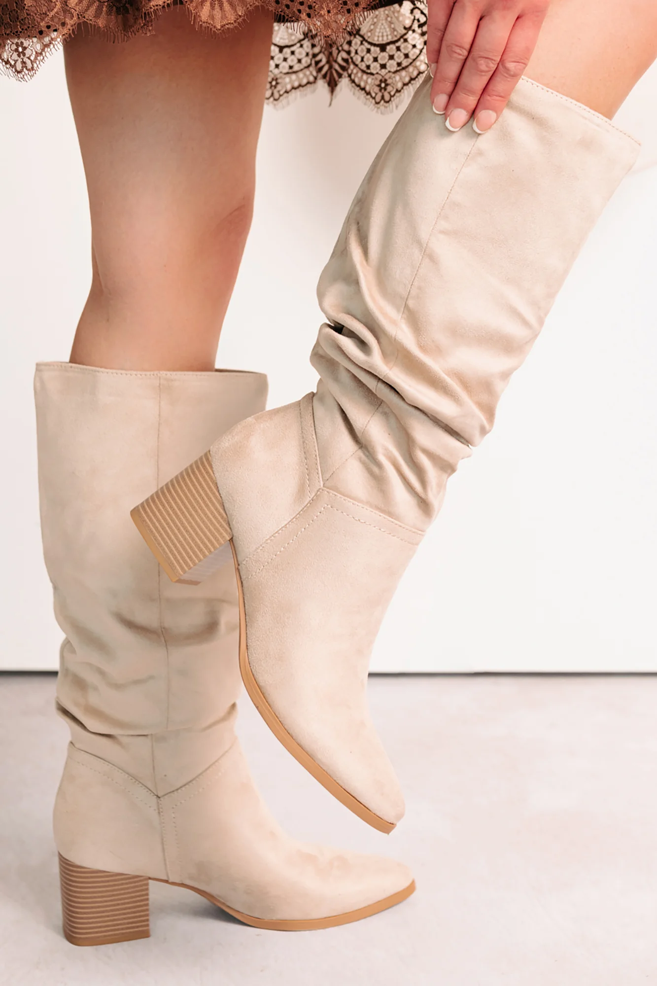Bare & Bold Chunky Heel Faux Suede Boots (Clay) - Image 8