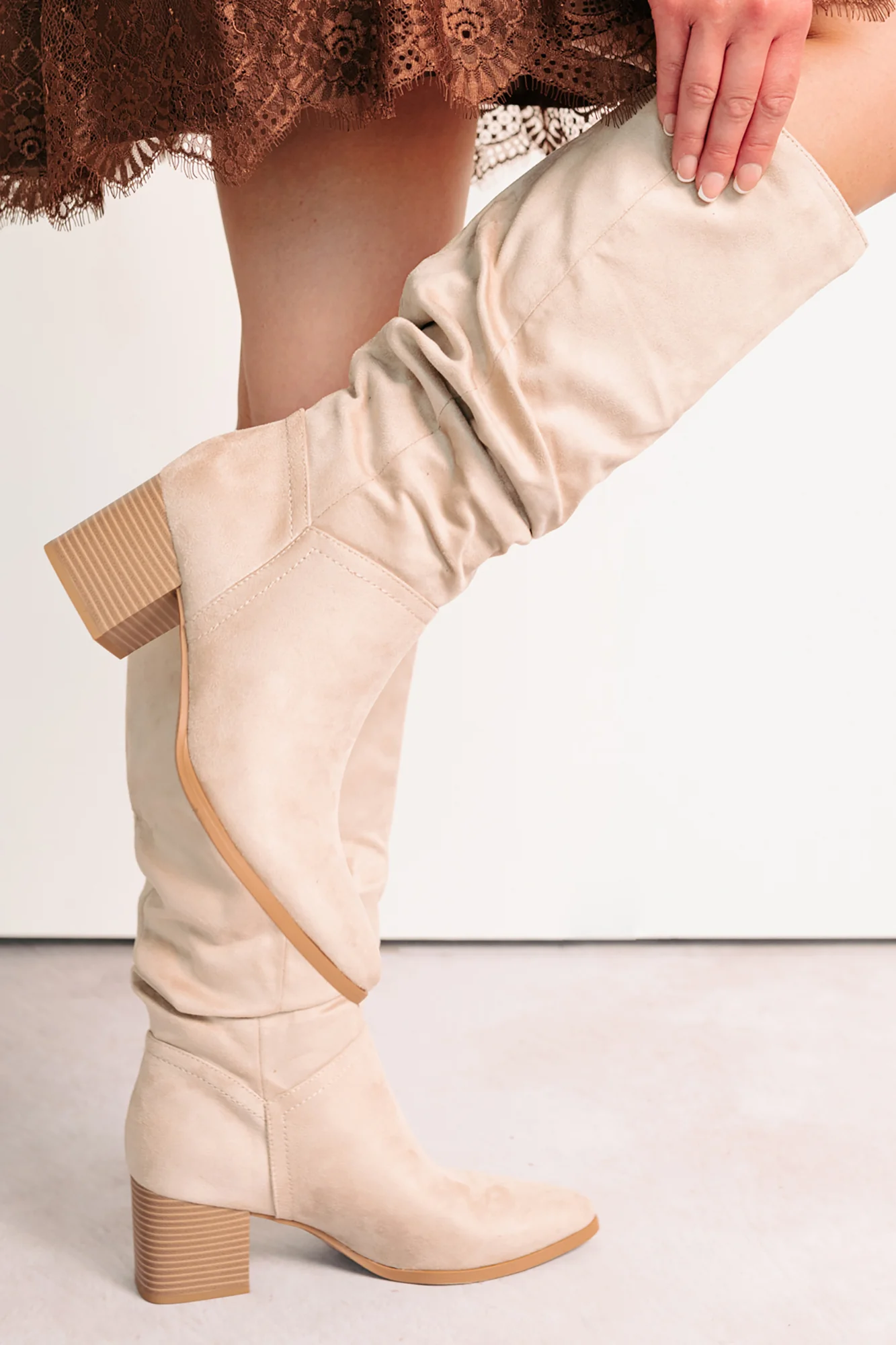 Bare & Bold Chunky Heel Faux Suede Boots (Clay) - Image 9