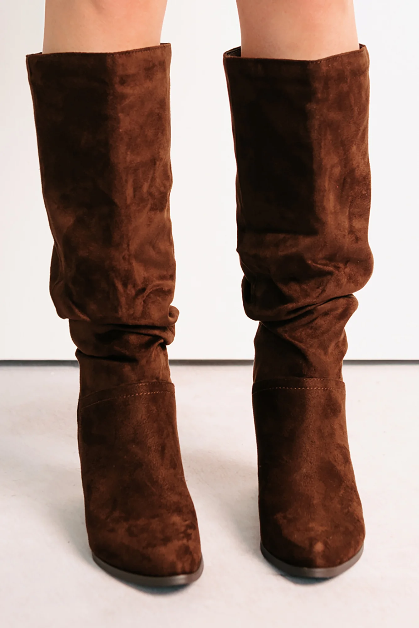 Bare & Bold Chunky Heel Faux Suede Boots (Tobacco) - Image 2