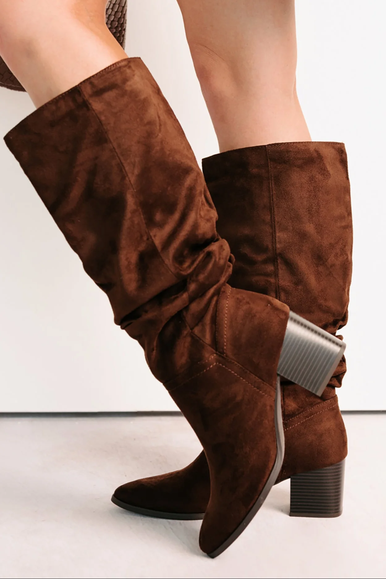 Bare & Bold Chunky Heel Faux Suede Boots (Tobacco) - Image 3
