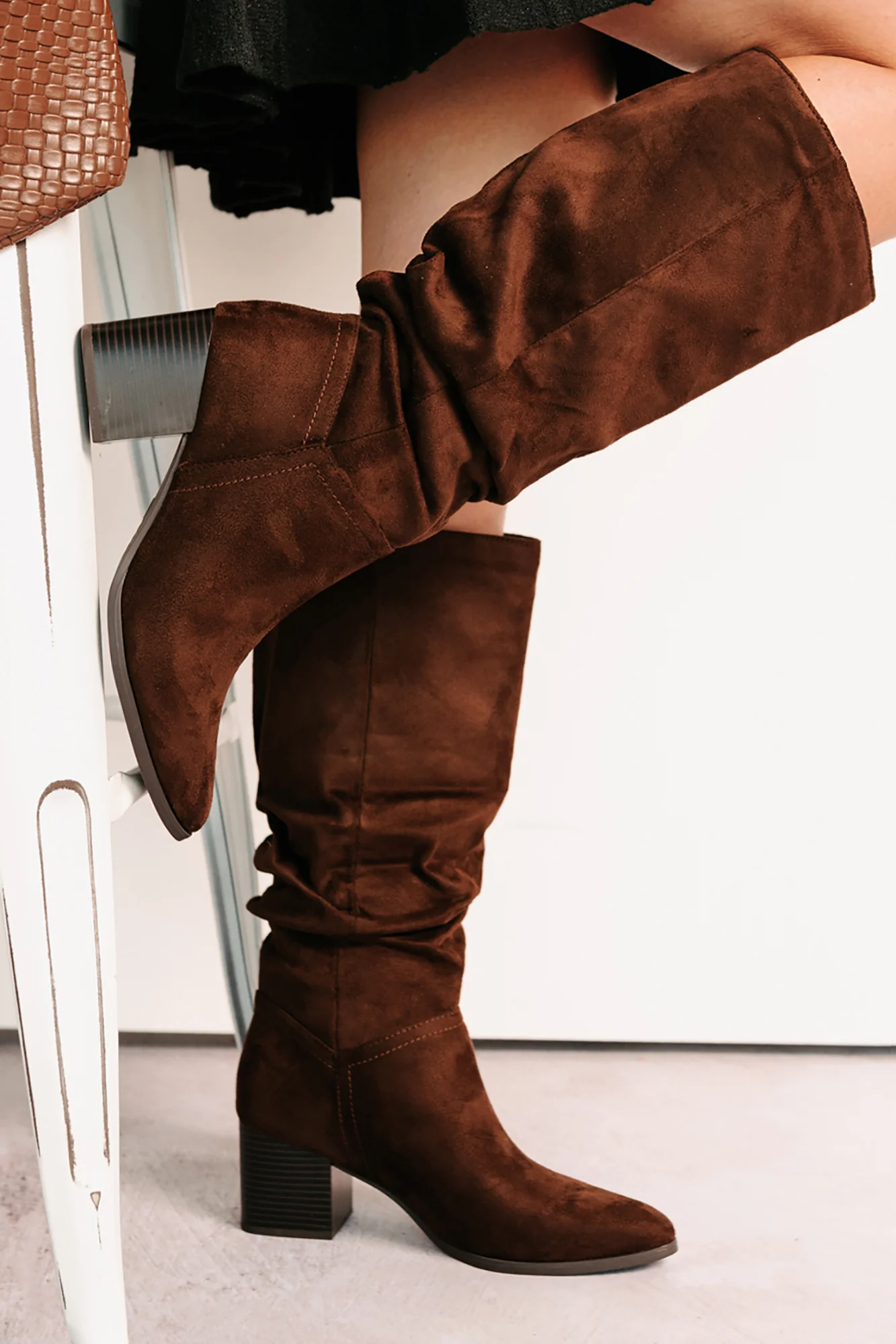 Bare & Bold Chunky Heel Faux Suede Boots (Tobacco) - Image 4