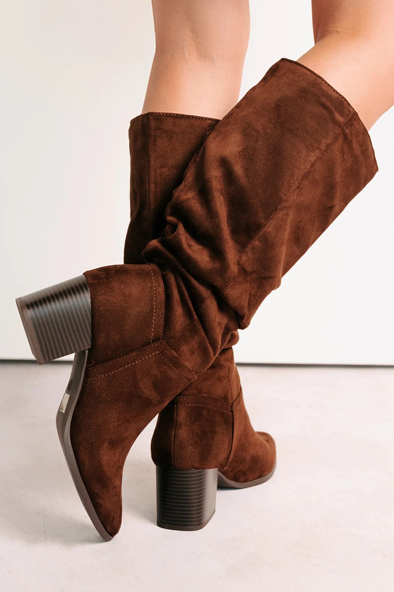 Bare & Bold Chunky Heel Faux Suede Boots (Tobacco) - Image 5