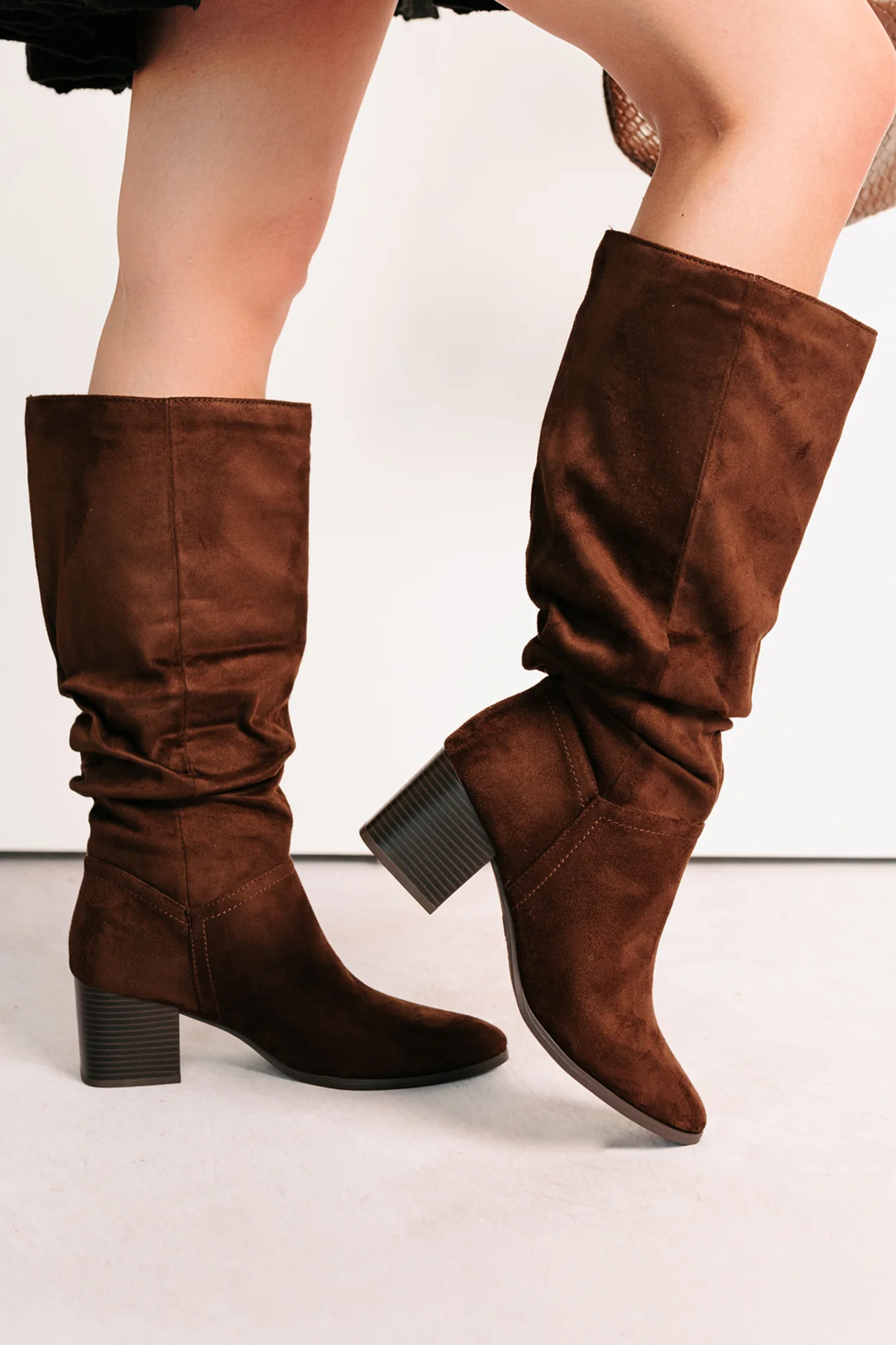 Bare & Bold Chunky Heel Faux Suede Boots (Tobacco) - Image 6