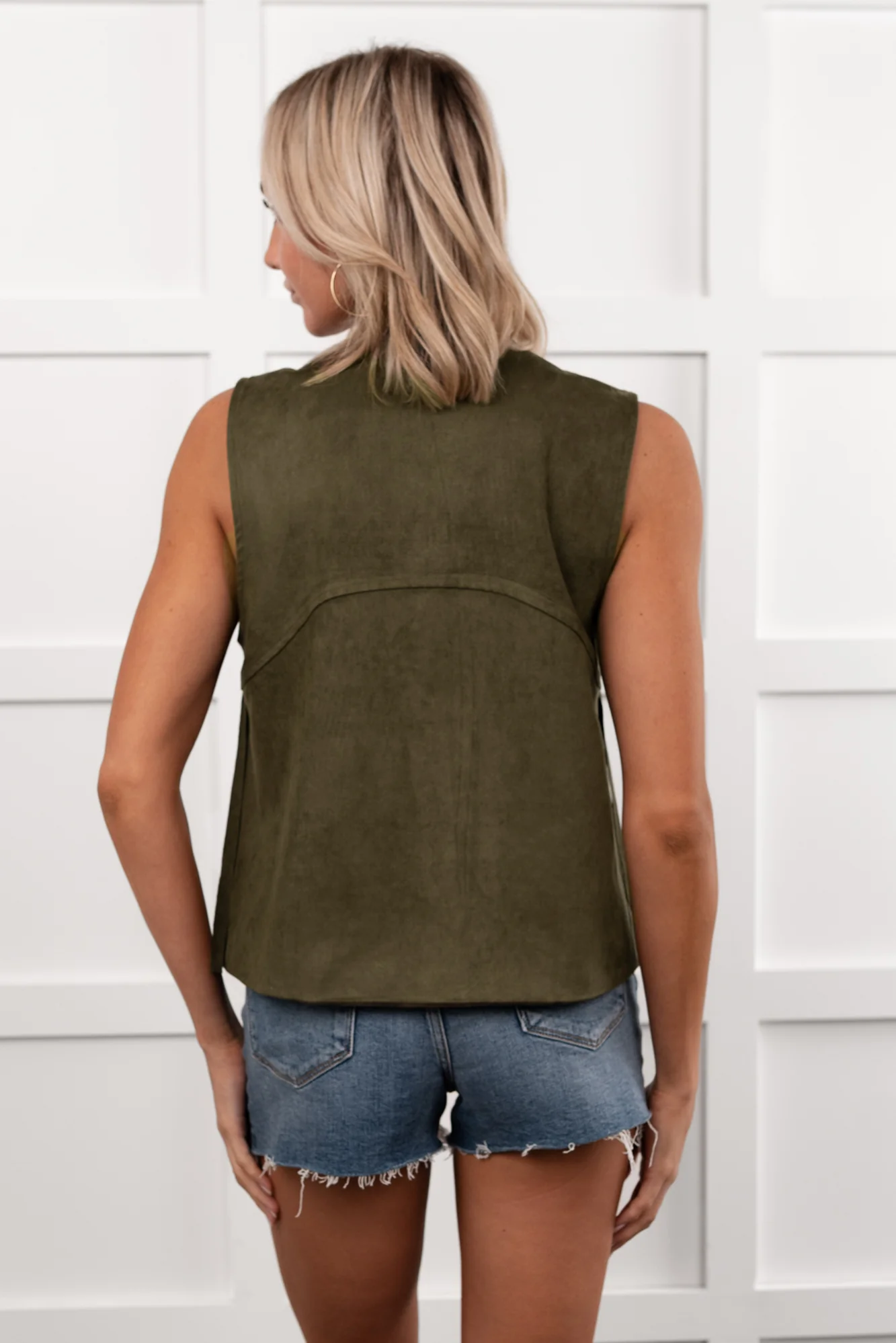Barnwood Love Faux Suede Fringe Detail Vest (Dark Olive) - Image 5