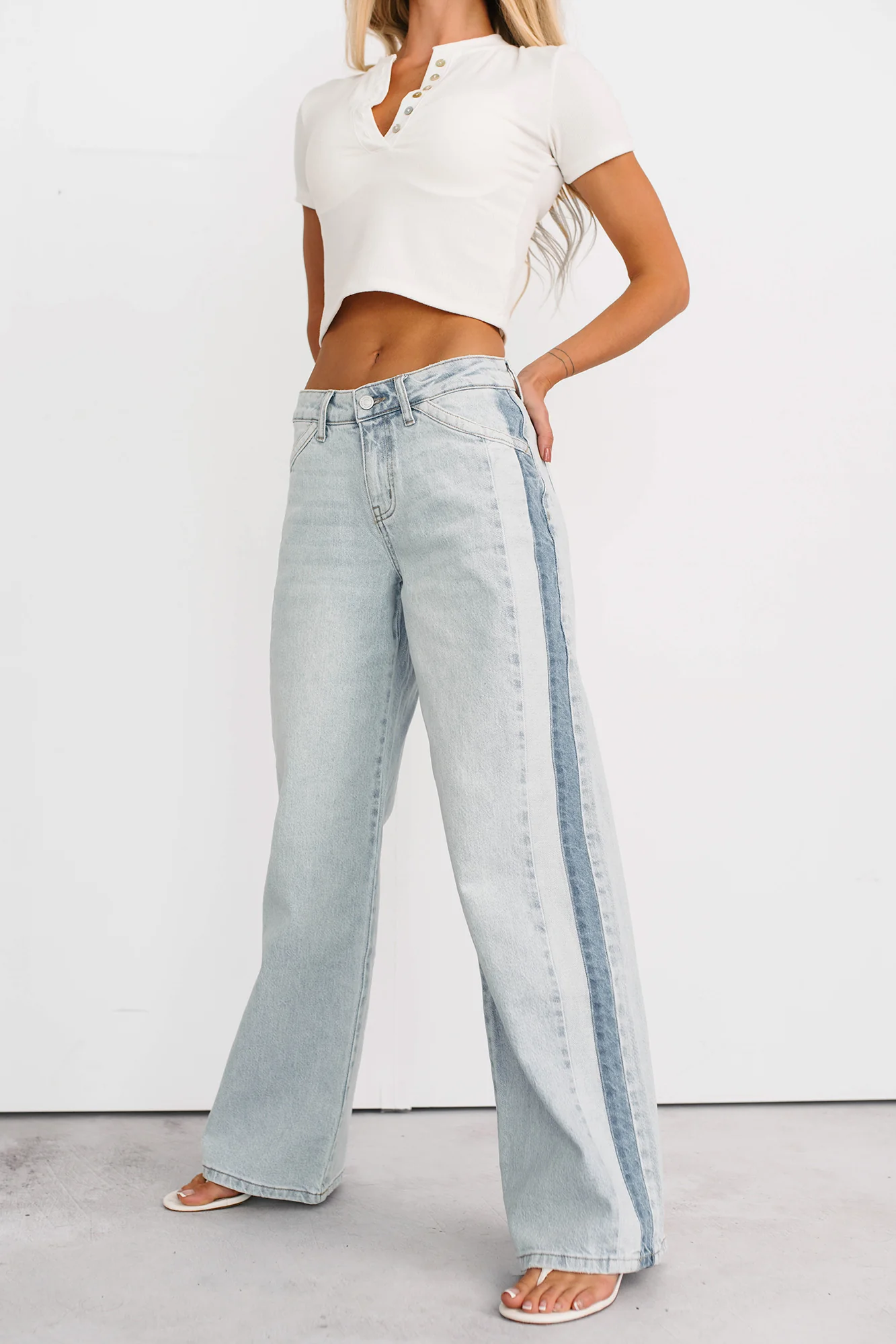 Baylor Wide Leg Contrast Kancan Jeans (Light) - Image 12