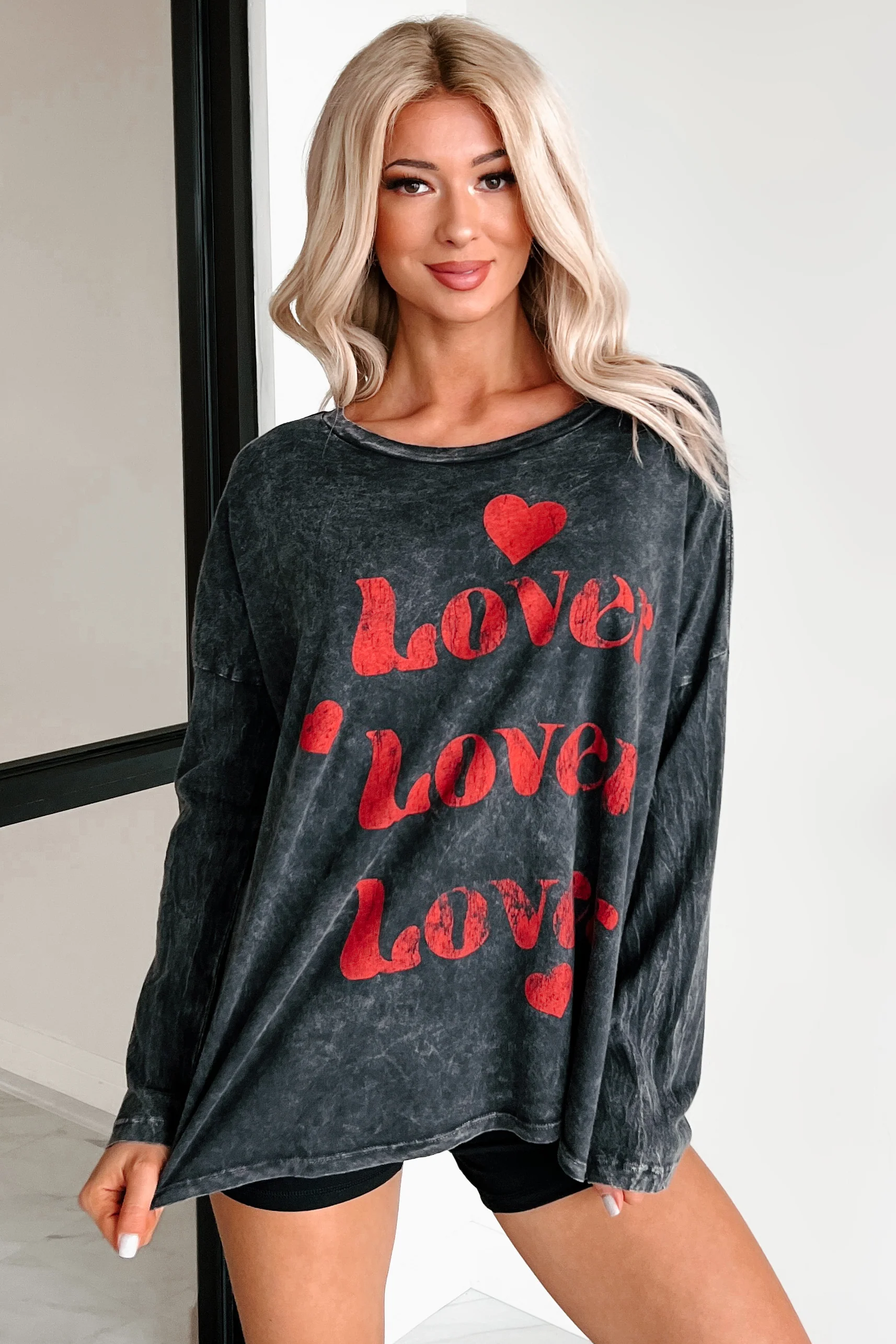 Be My "Lover" Acid Wash Graphic Top (Charcoal) - Image 4