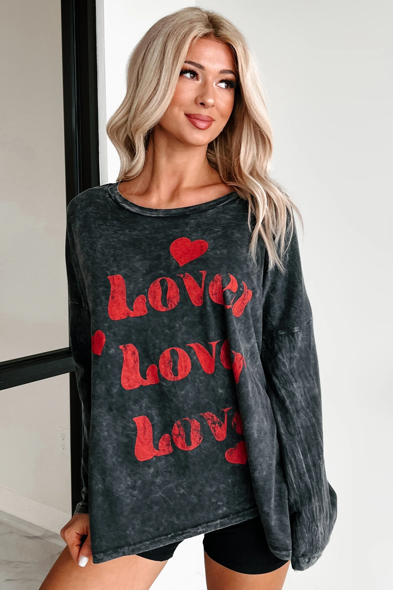 Be My "Lover" Acid Wash Graphic Top (Charcoal) - Image 6
