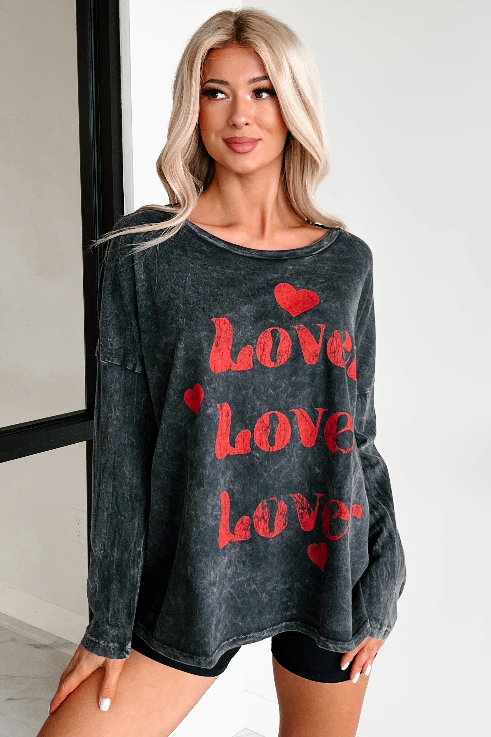 Be My "Lover" Acid Wash Graphic Top (Charcoal) - Image 7
