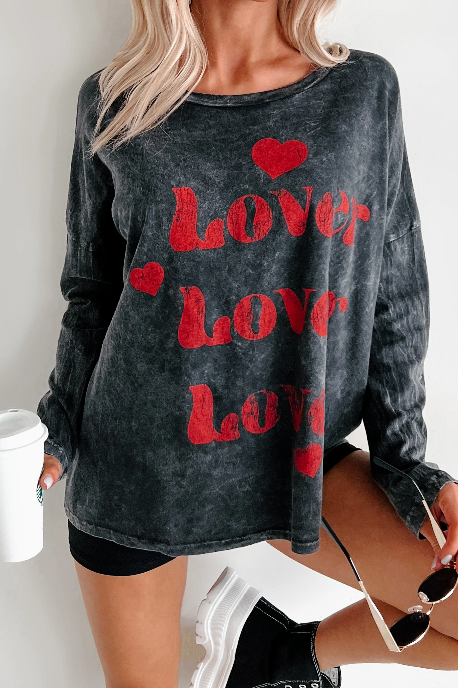 Be My "Lover" Acid Wash Graphic Top (Charcoal) - Image 8