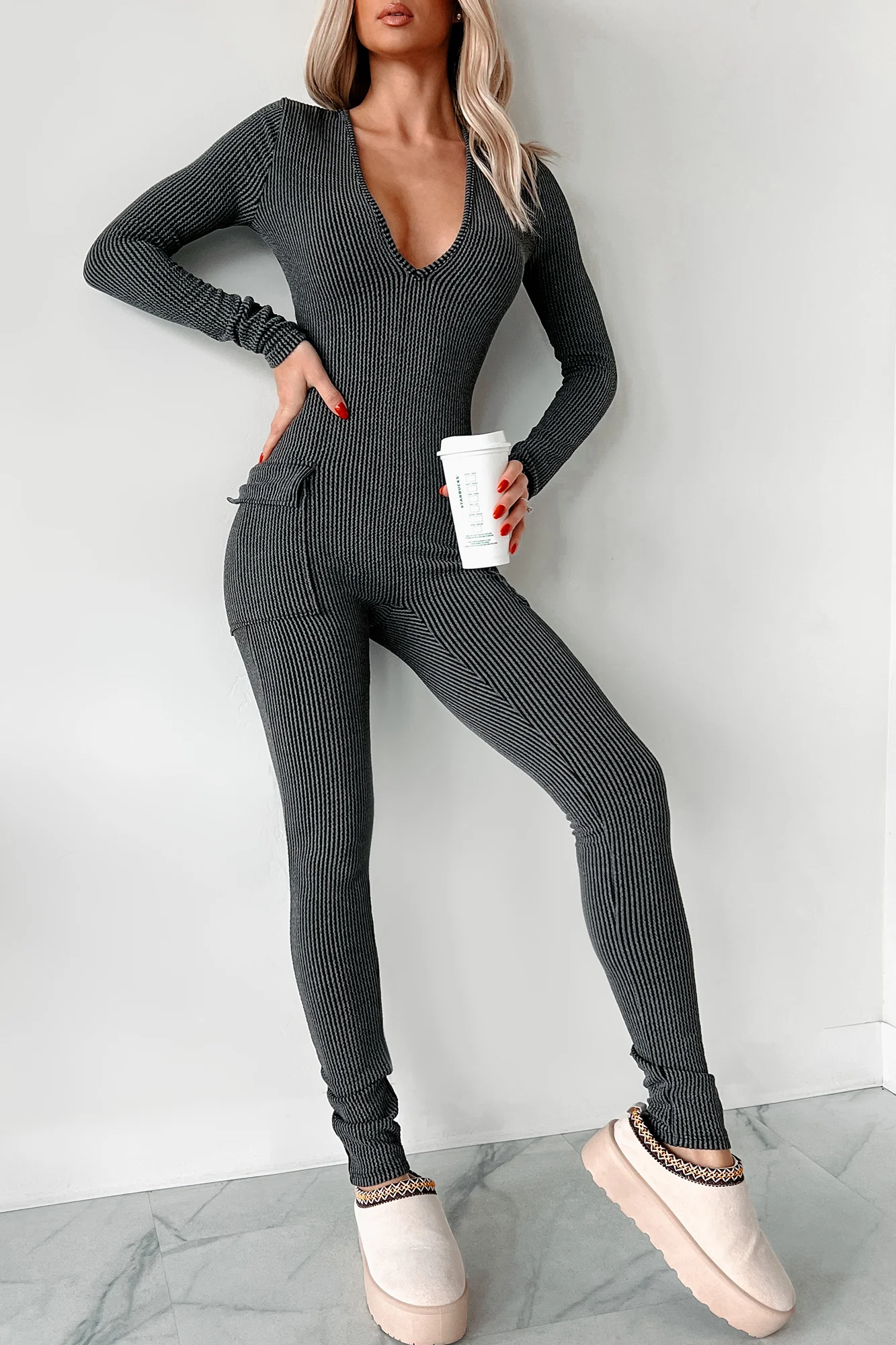 Beautiful Curves Ribbed Cut-Out Back Jumpsuit (Black) - Image 6