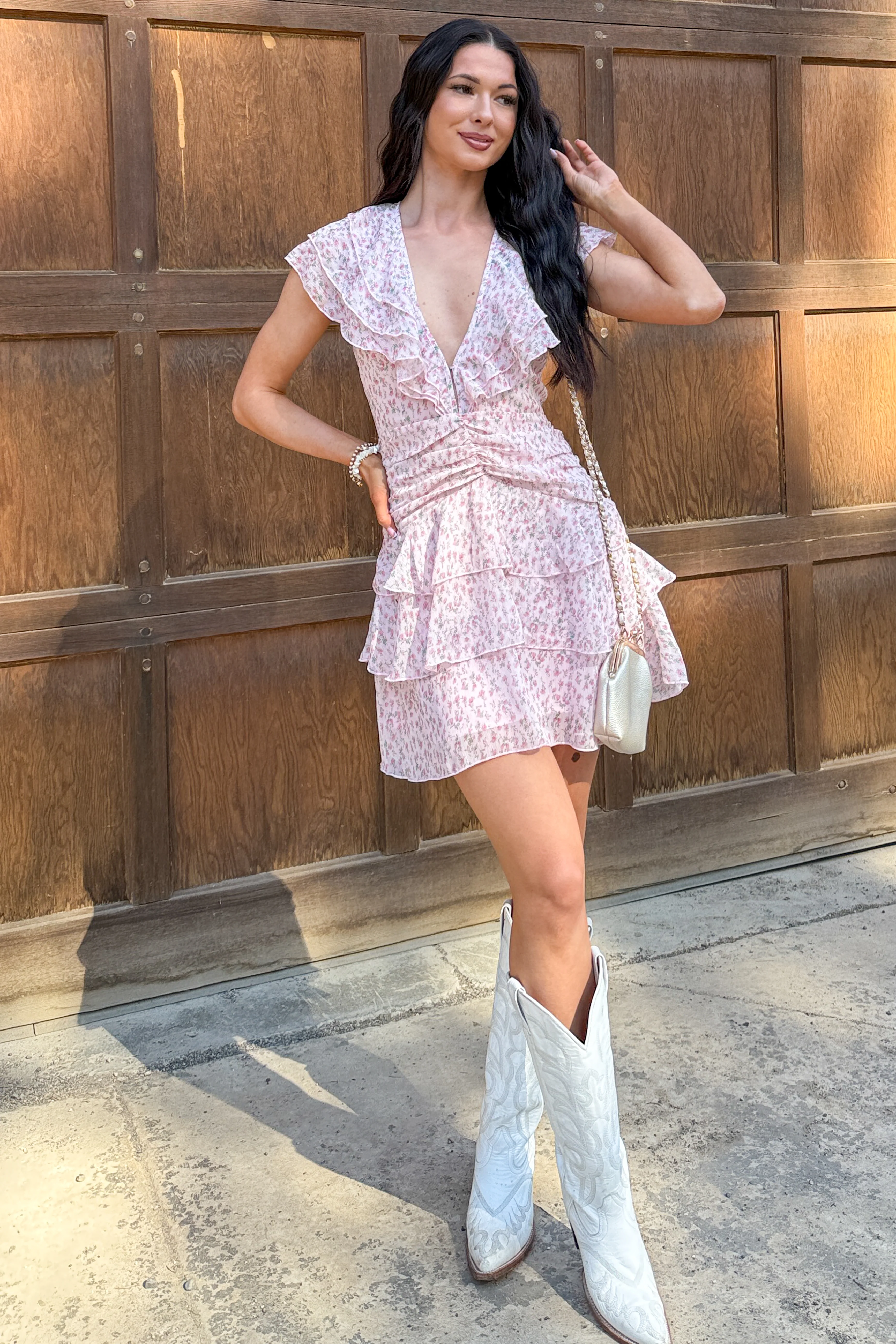Beautiful Love Story Ruffled Floral Mini Dress (Pink) - Image 2