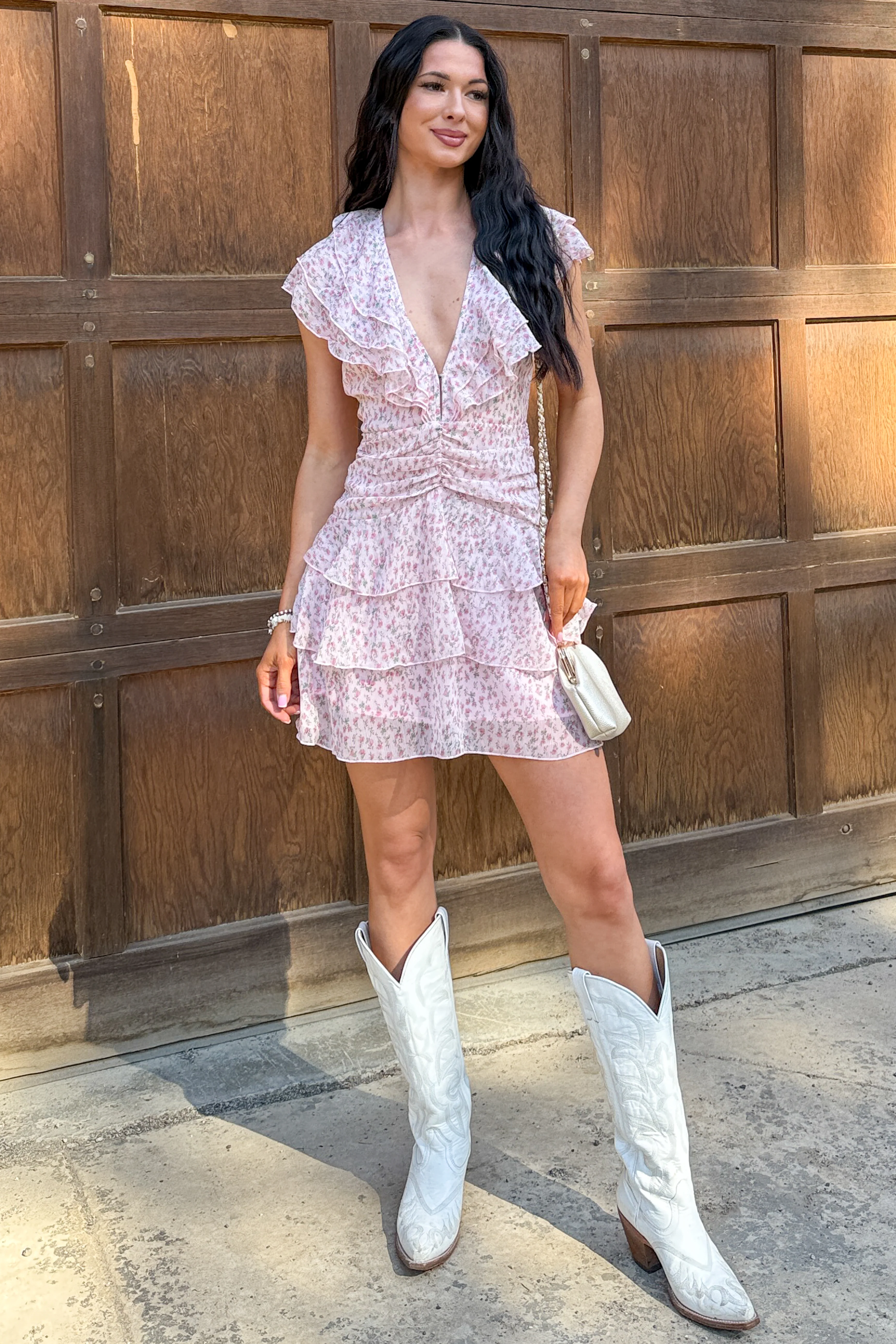 Beautiful Love Story Ruffled Floral Mini Dress (Pink) - Image 3