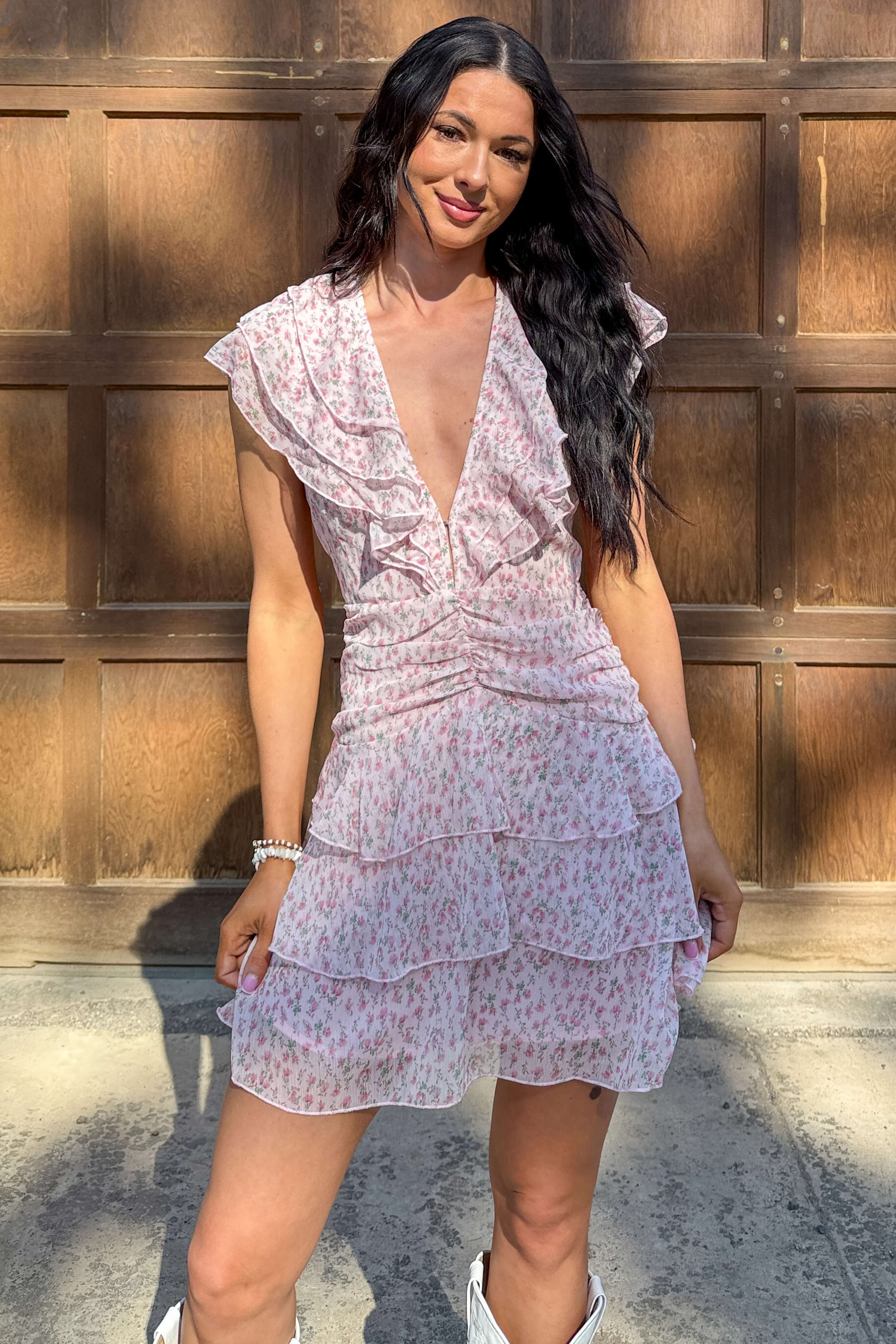 Beautiful Love Story Ruffled Floral Mini Dress (Pink) - Image 4