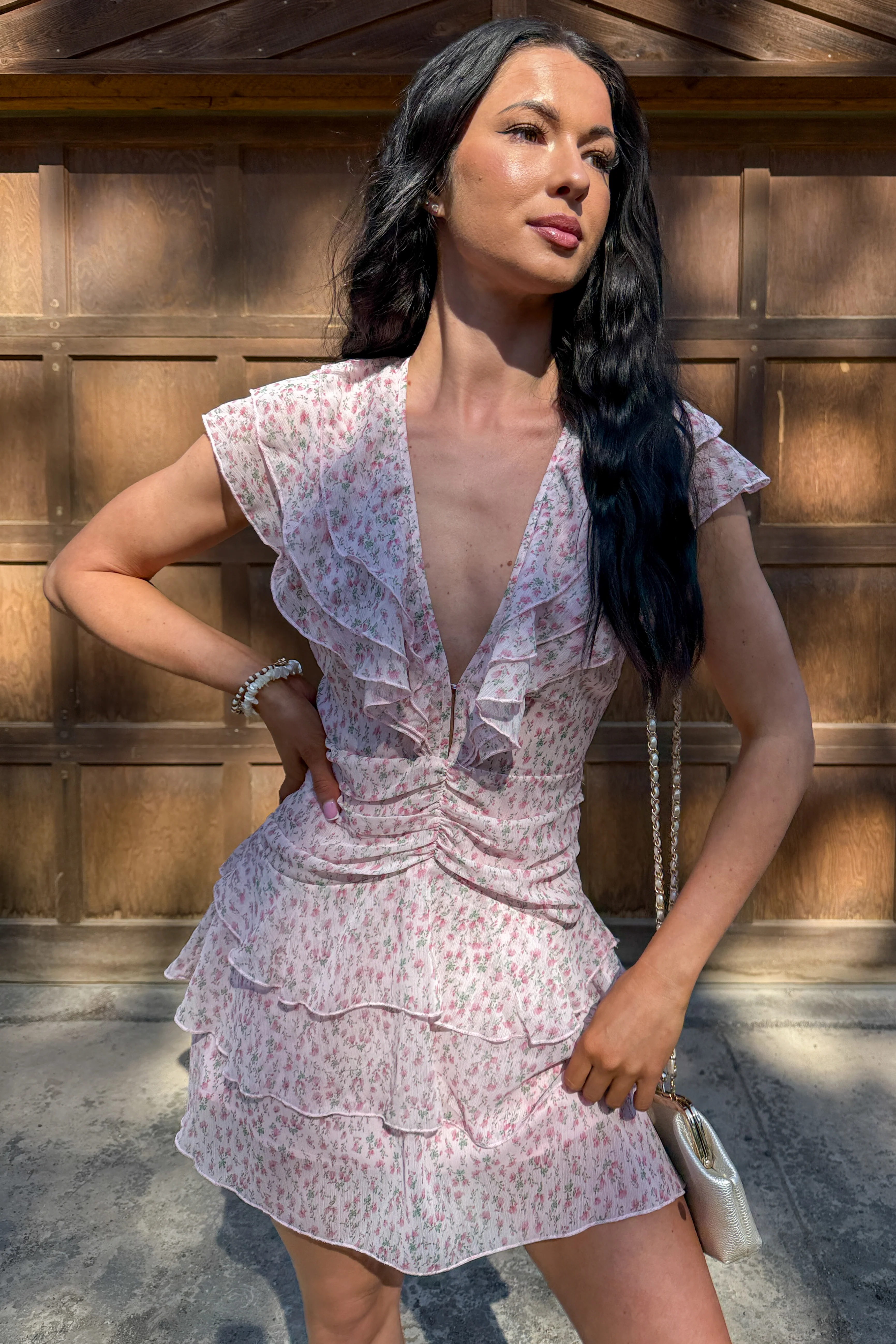 Beautiful Love Story Ruffled Floral Mini Dress (Pink) - Image 6