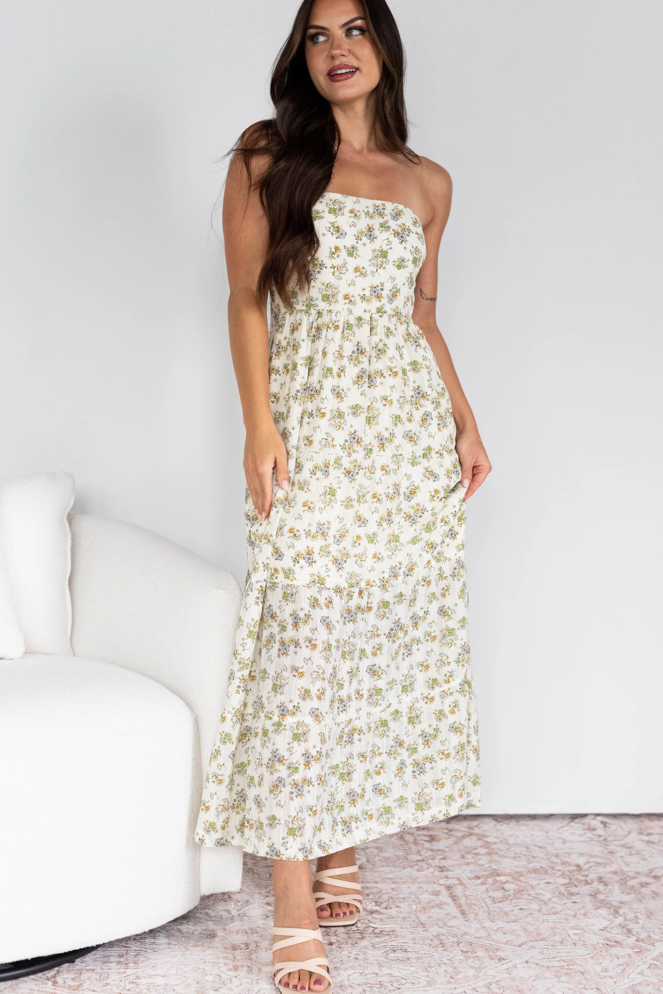 Beauty Untamed Strapless Floral Maxi Dress (Cream) - Image 2