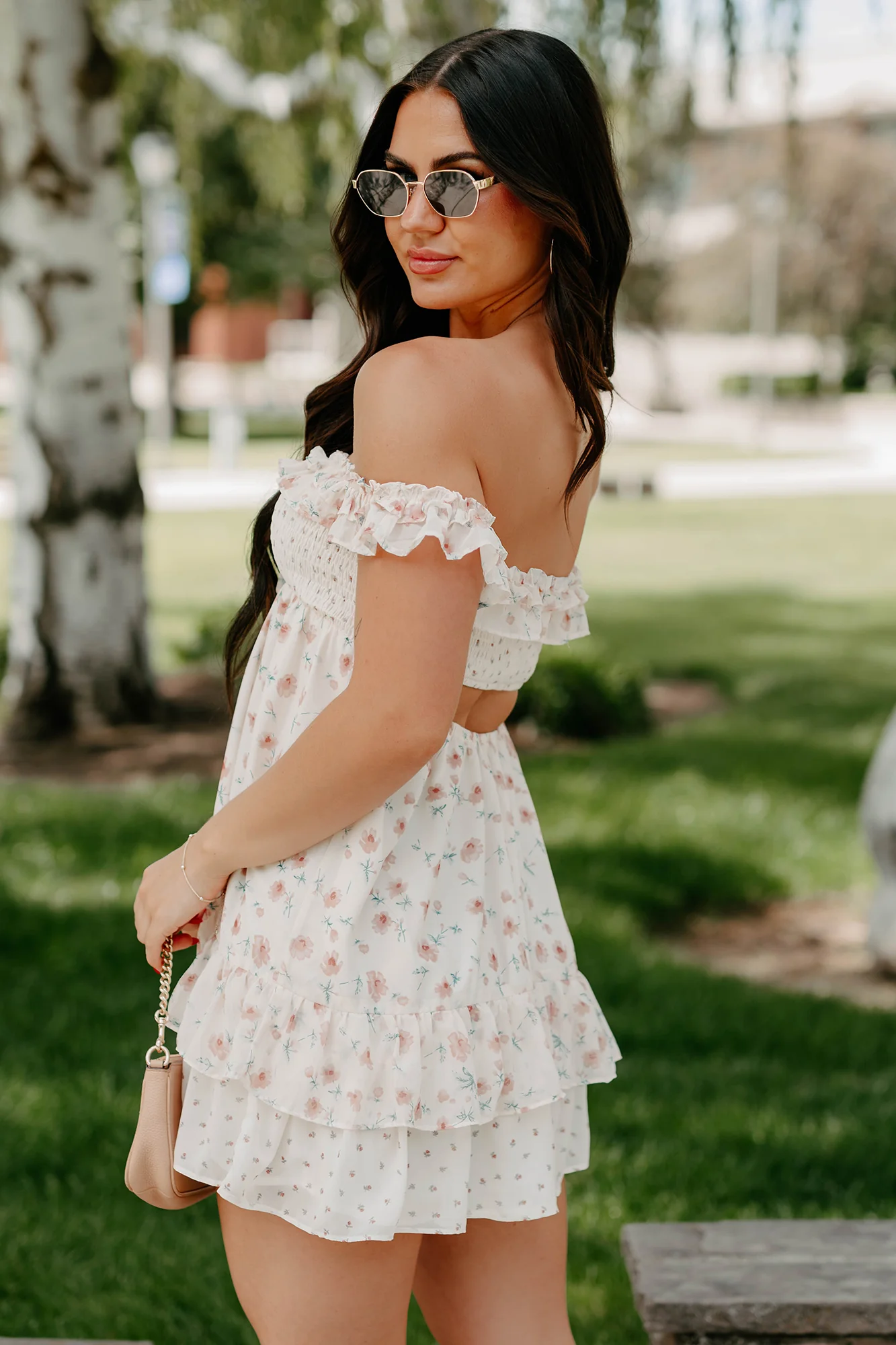 Becoming Her Off The Shoulder Floral Mini Dress (Cream) - Image 2