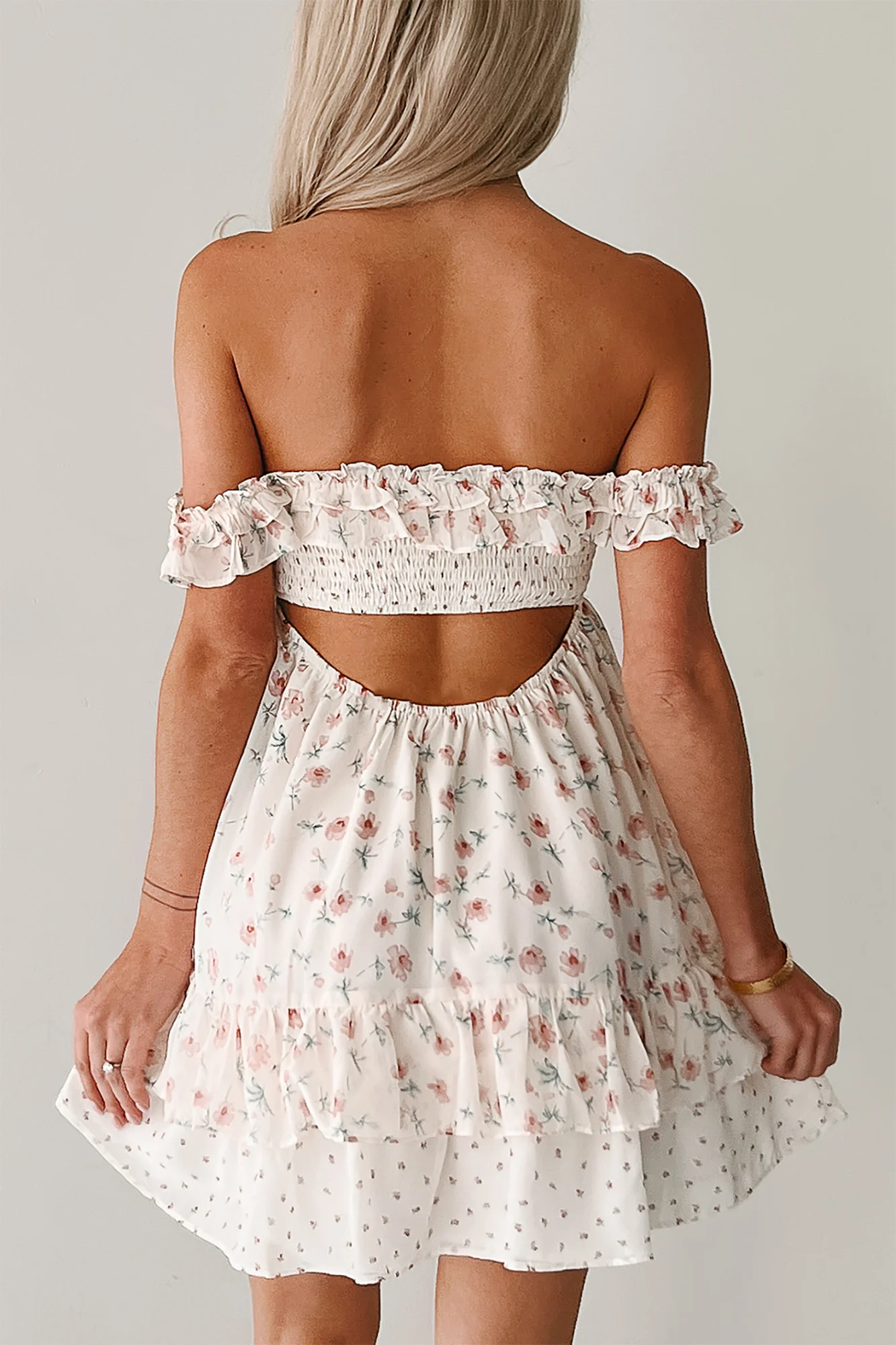 Becoming Her Off The Shoulder Floral Mini Dress (Cream) - Image 5