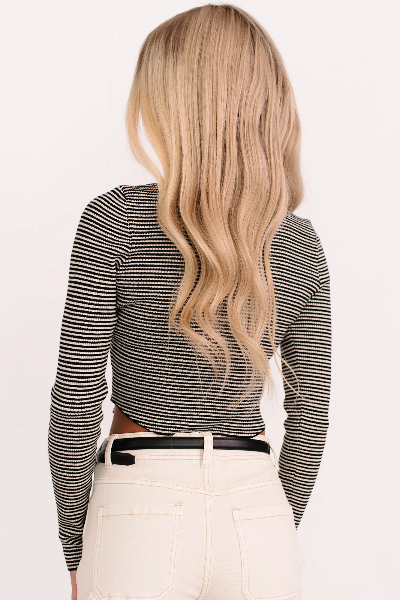 Before You Go Striped Long Sleeve Top (Black) - Image 4