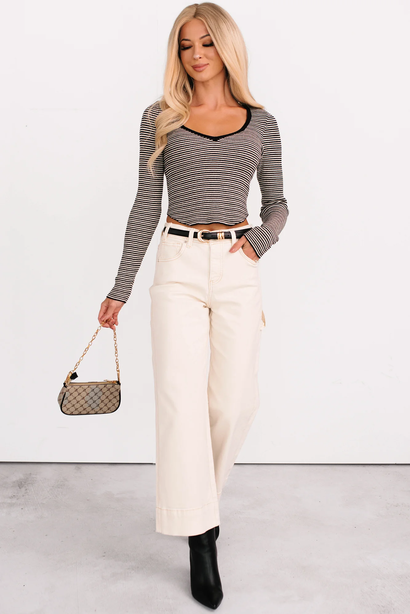 Before You Go Striped Long Sleeve Top (Black) - Image 5