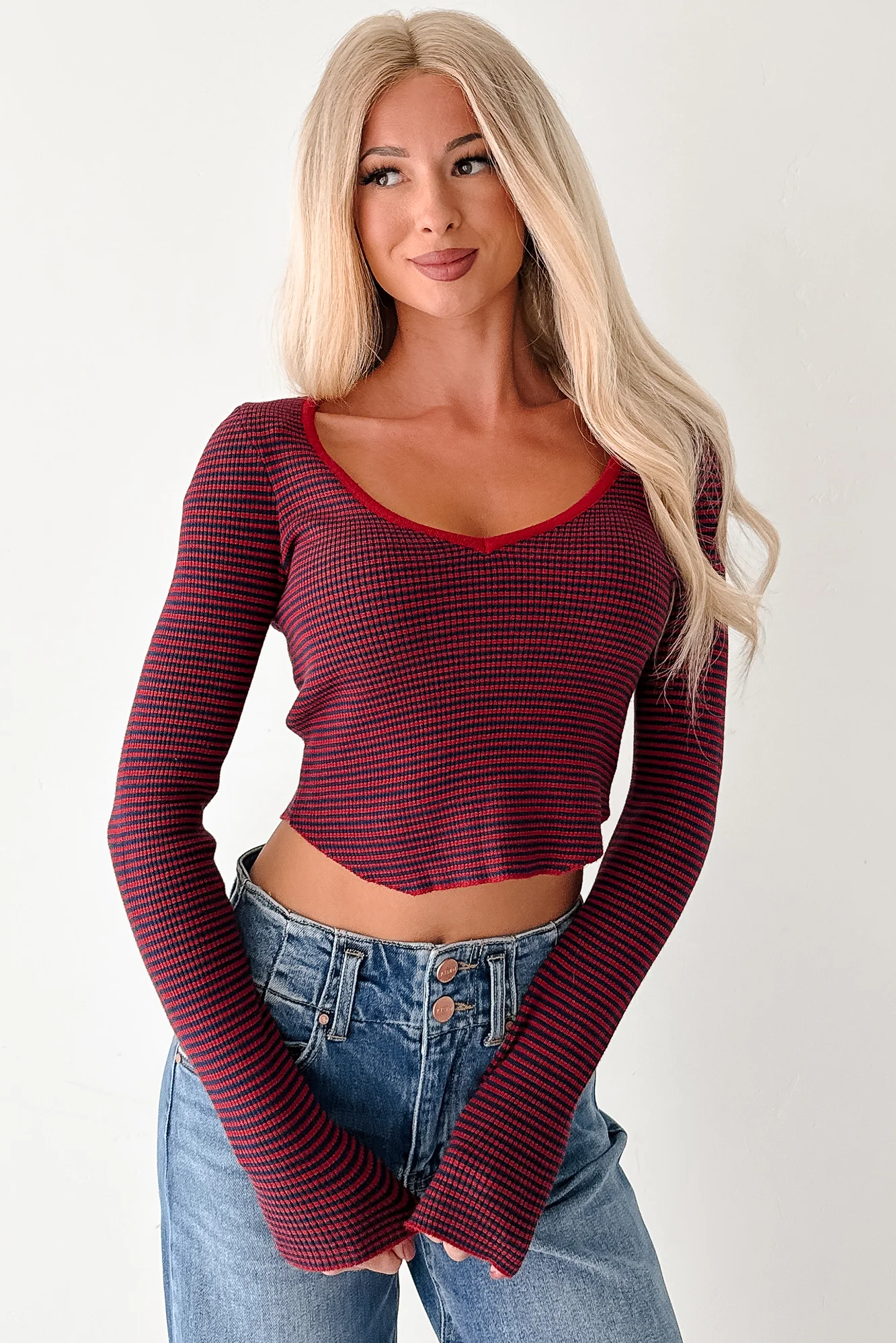Before You Go Striped Long Sleeve Top (Red) - Image 4