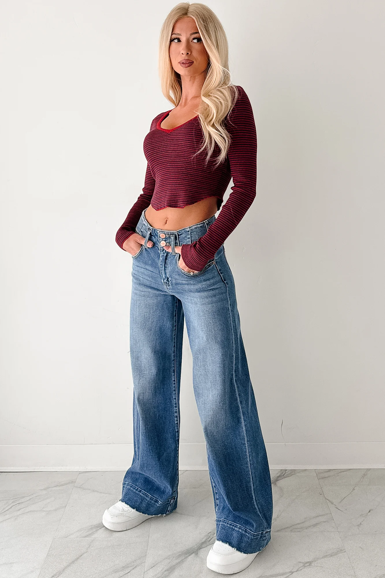 Before You Go Striped Long Sleeve Top (Red) - Image 5