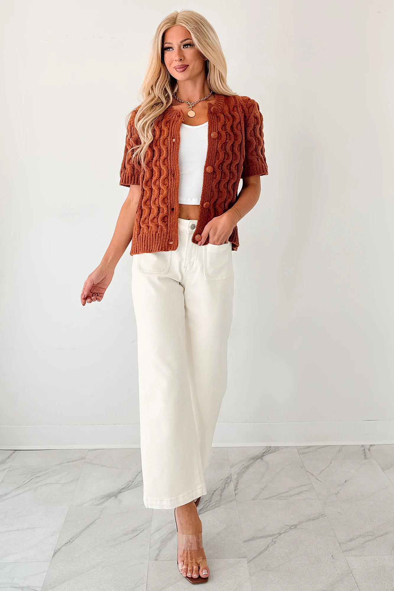 Bella Cropped Wide Leg Mica Denim Jeans (White Chocolate) - Image 2