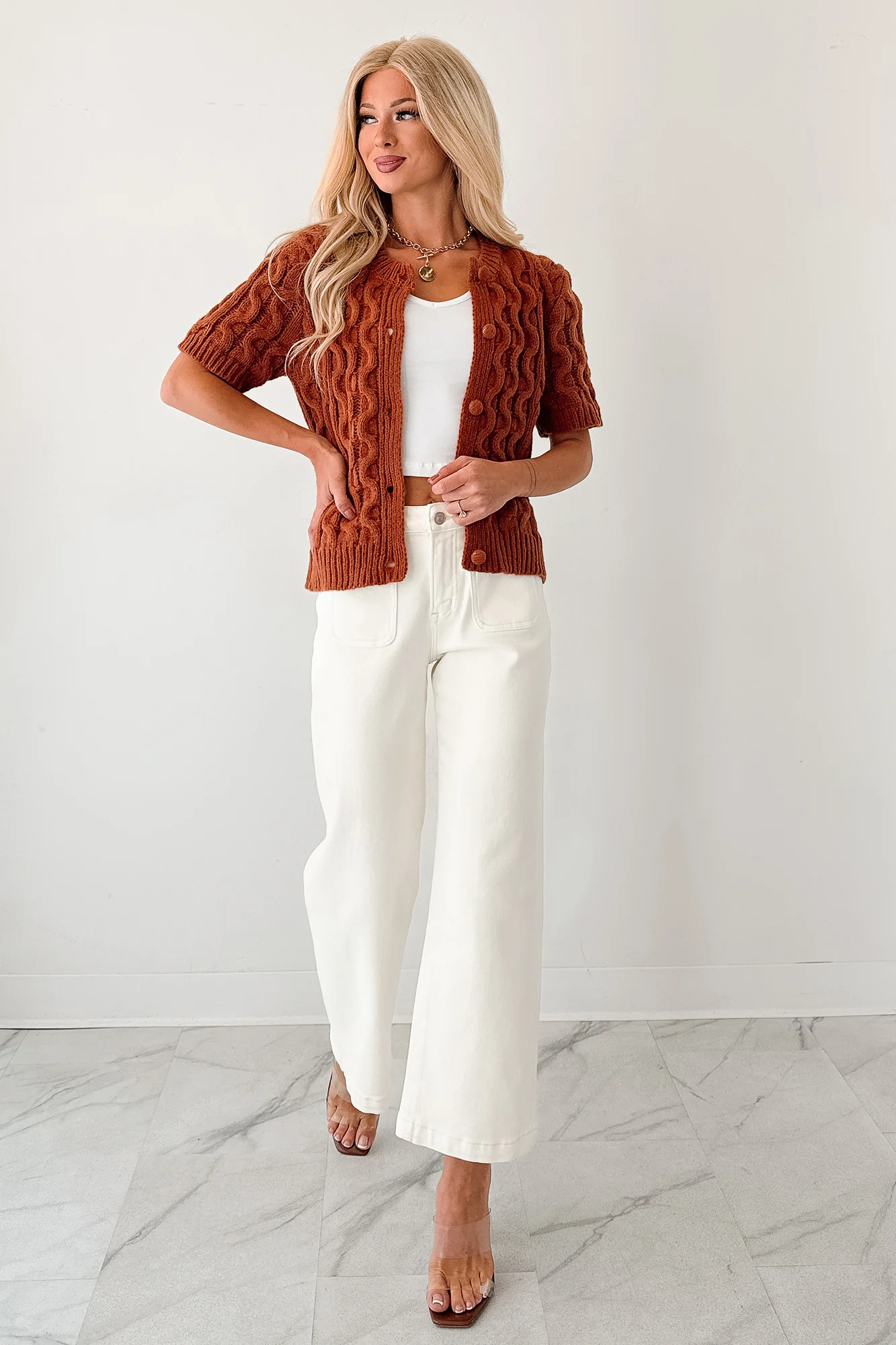 Bella Cropped Wide Leg Mica Denim Jeans (White Chocolate) - Image 7