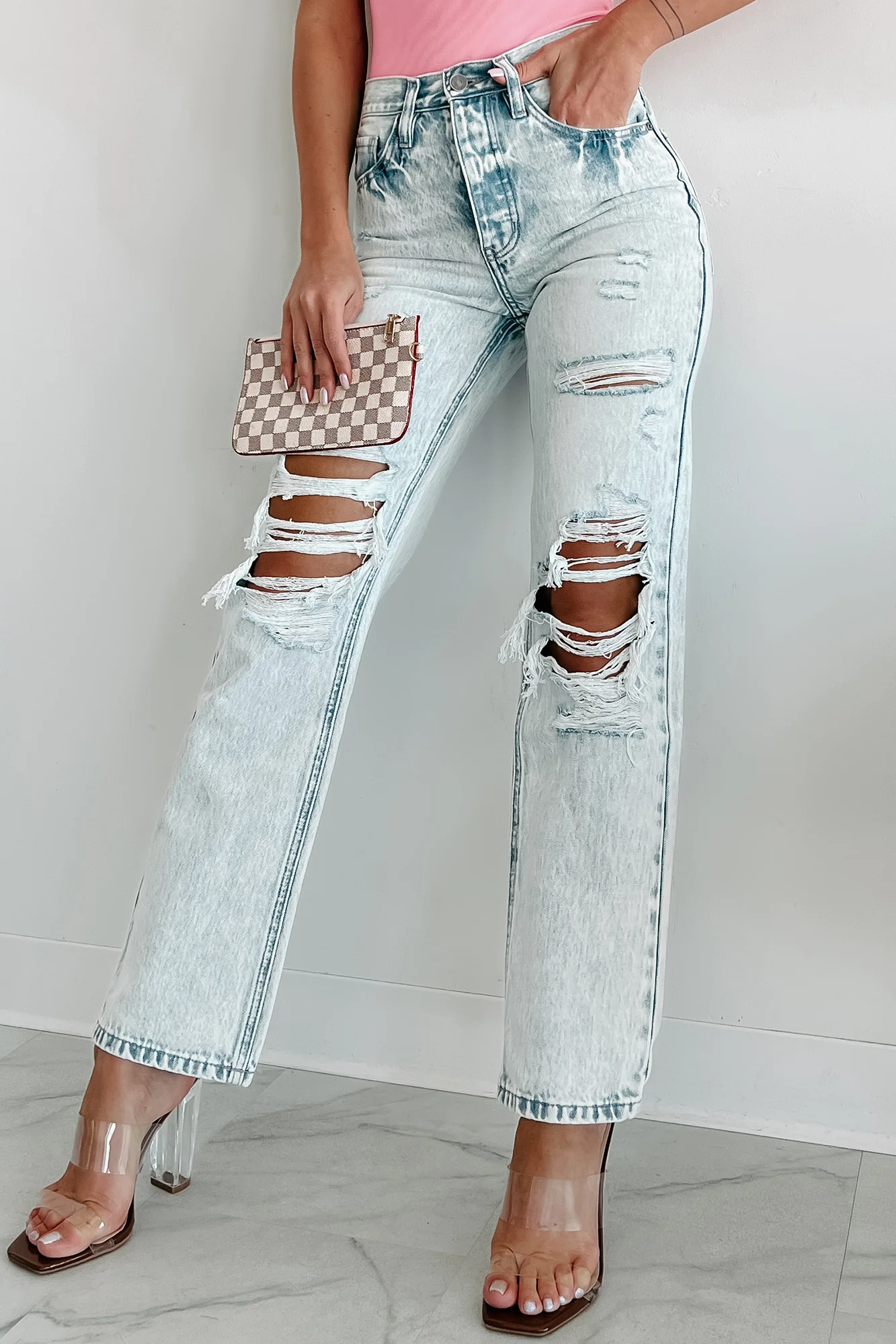 Bennett High Rise Distressed 90's Boyfriend Kancan Jeans (Light Acid) - Image 12