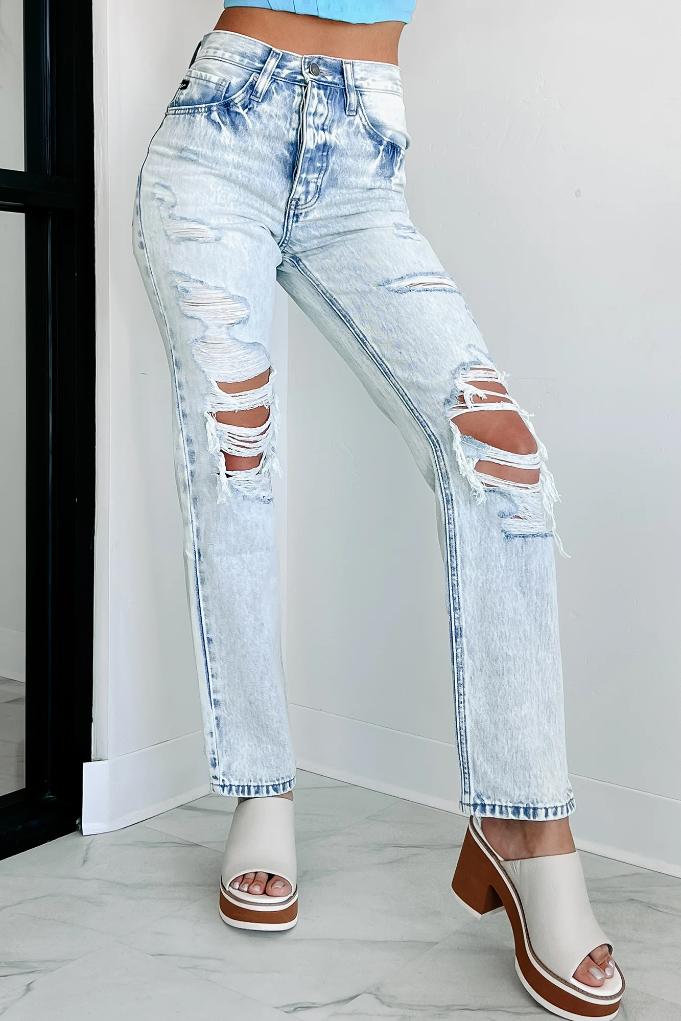 Bennett High Rise Distressed 90's Boyfriend Kancan Jeans (Light Acid) - Image 3