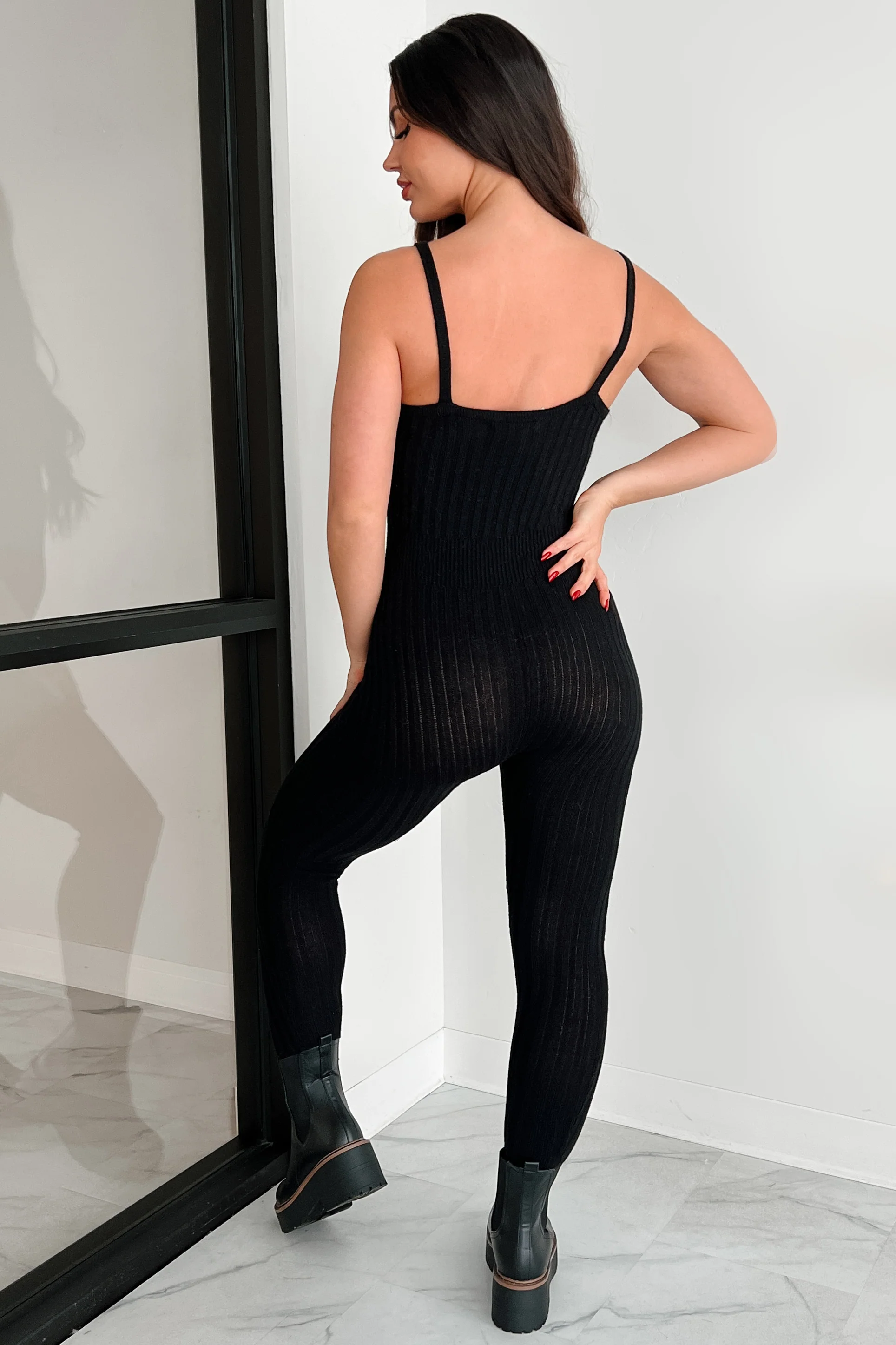 Better By The Minute Sweater Knit Catsuit (Black) - Image 3