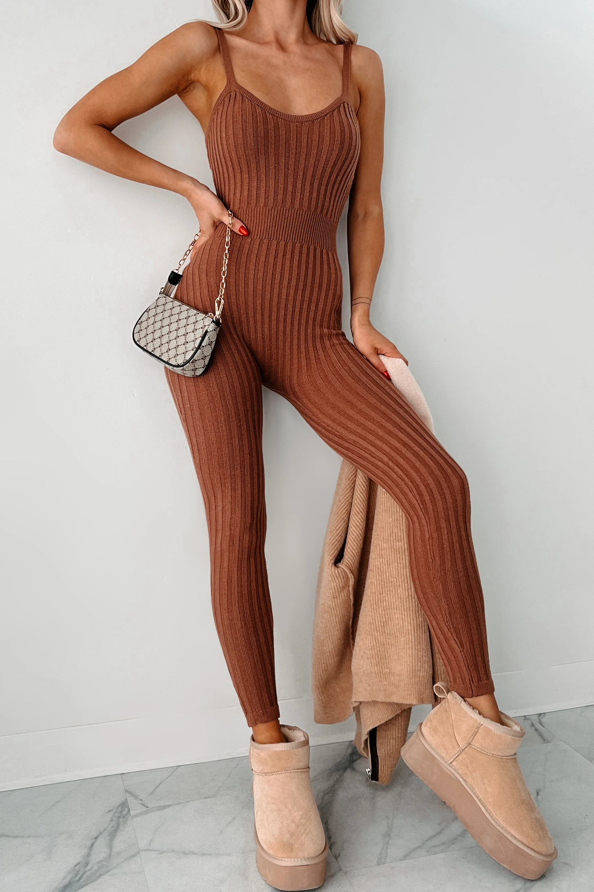 Better By The Minute Sweater Knit Catsuit (Mocha) - Image 2