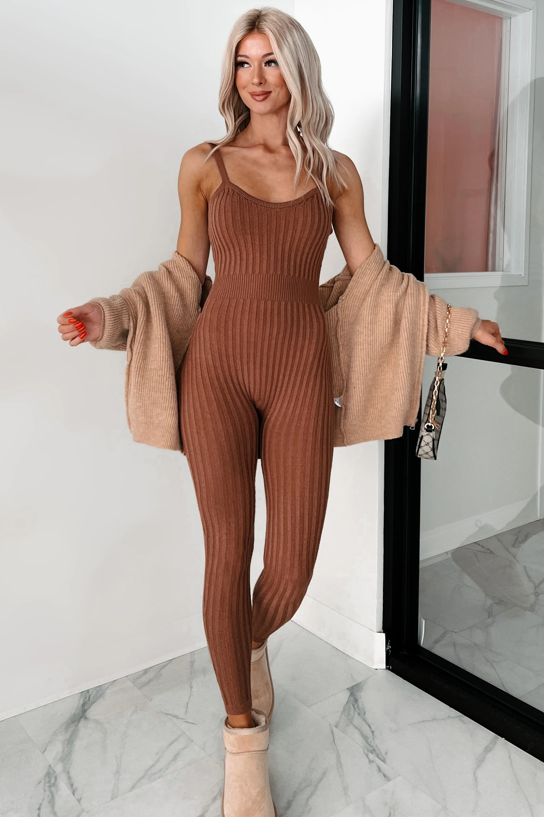 Better By The Minute Sweater Knit Catsuit (Mocha) - Image 3